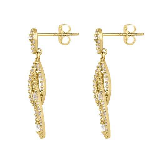 14K Yellow Gold Triple Drop Dangle Cubic Zirconia Earrings for Women - Elegant Wedding, Party & Evening Wear Jewelry Gift