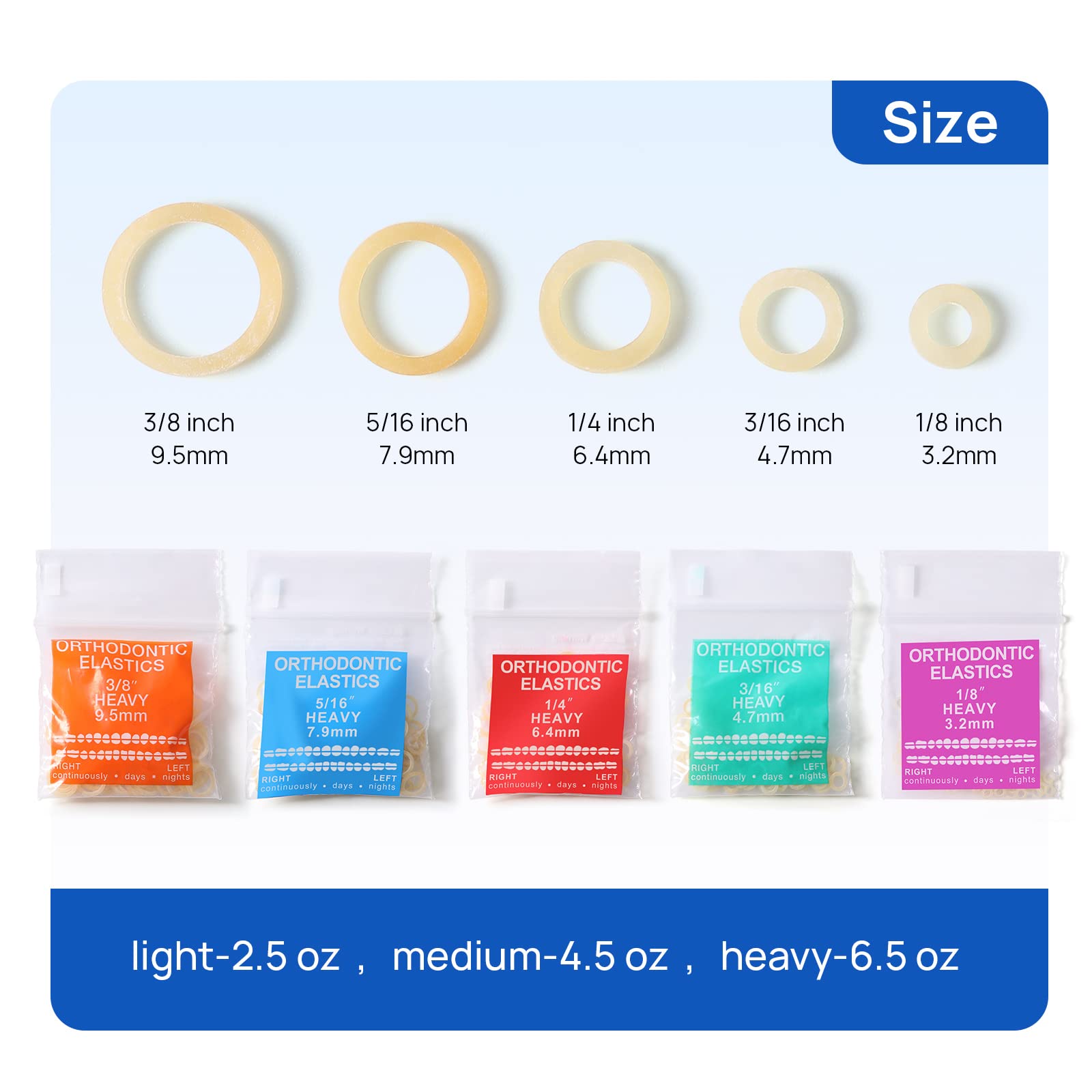JMU Orthodontic Elastics 5/16 Medium, 500 Pack Latex Rubber Bands for Braces - Made in USA - Perfect for Teeth Alignment, Overbite Correction & Dental Appliances