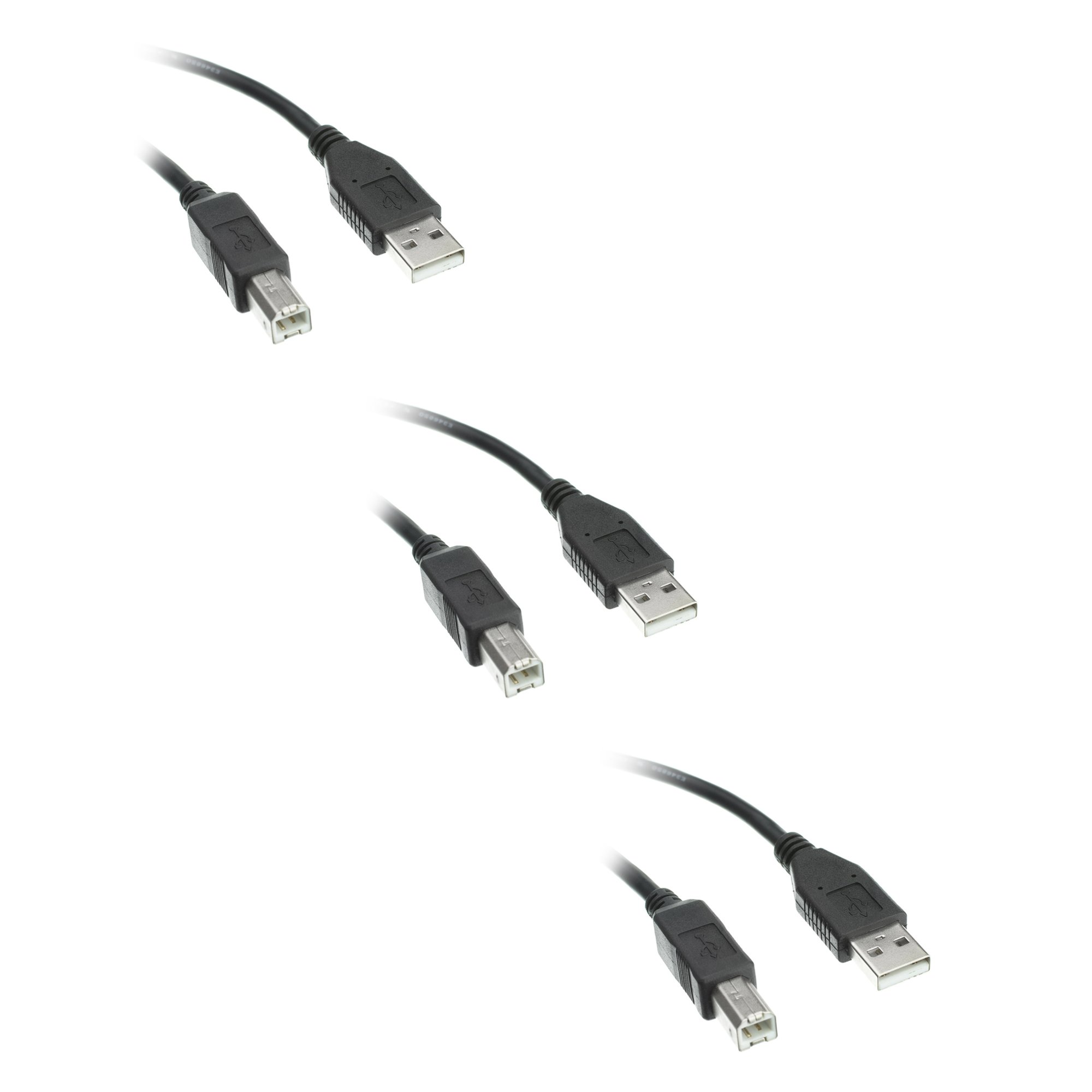 3-Pack 10ft USB 2.0 Printer Cable A Male to B Male High-Speed Data Transfer Cord for Printers, Scanners, Hard Drives - Perfect for Home Office & Computer Setup (CNE16581)