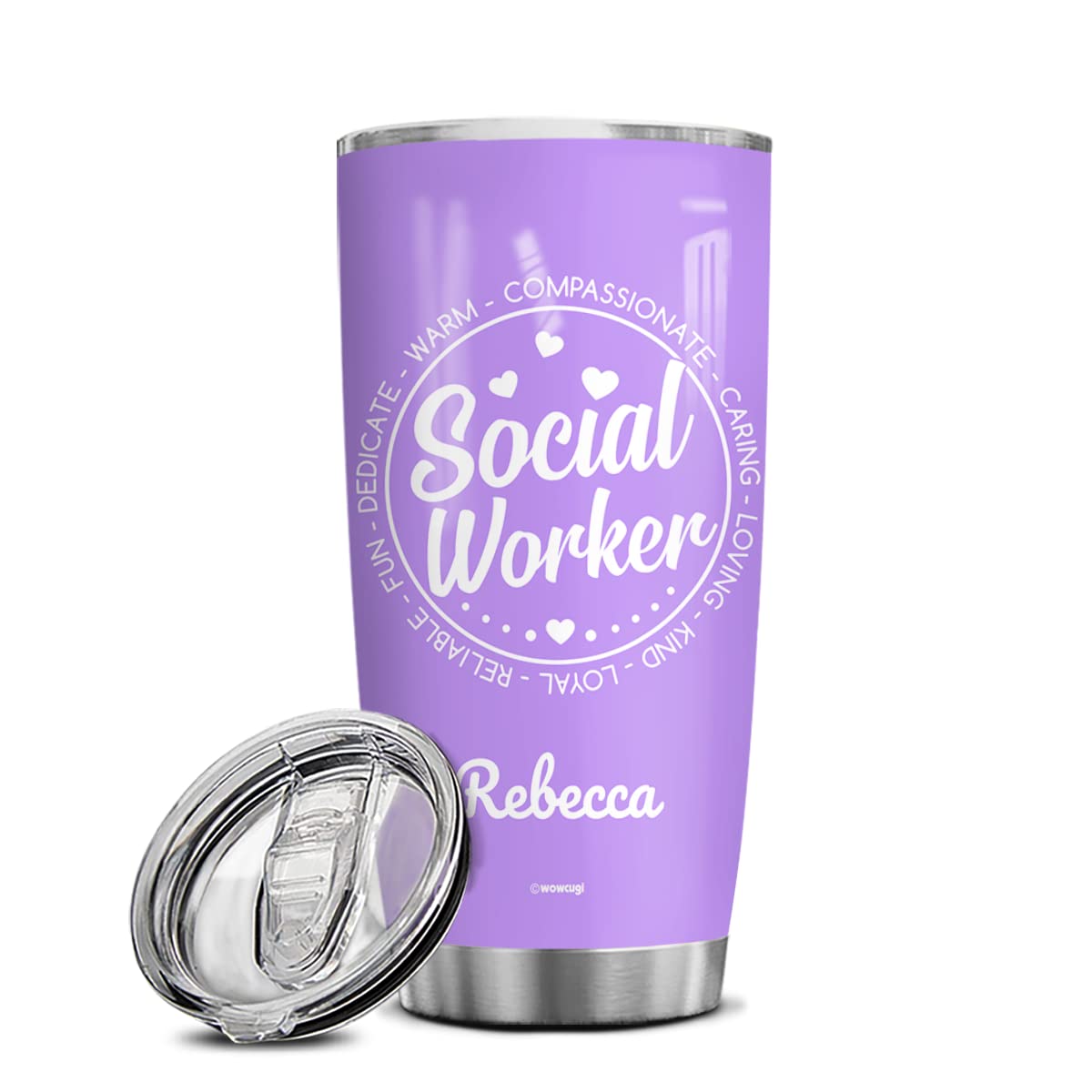 Wowcugi Personalized Social Worker Tumbler - 20oz & 30oz Insulated Coffee Mug with Lid - Great Appreciation Gift for Social Work Month - Double Wall Vacuum Insulated Travel Cup for Men, Women & Coworkers (Purple) - Perfect for Office, Commute & Outdoor Activities