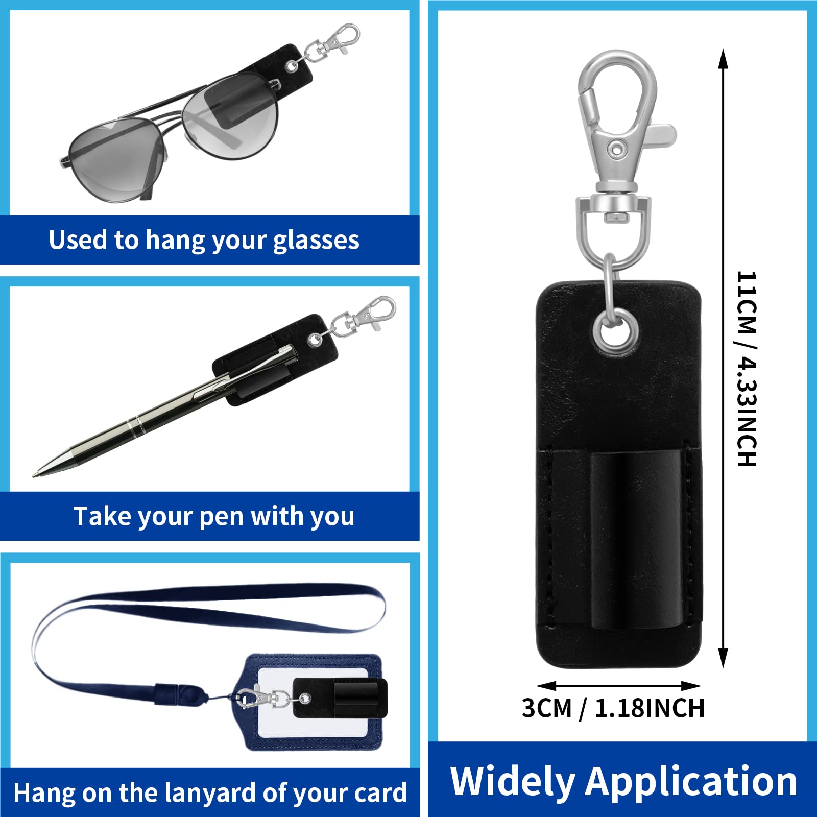 4-Pack Premium Leather Lanyard Pen Holder - Portable Badge & Pencil Pouch with Keychain for Office, School, Travel & ID Card Organization