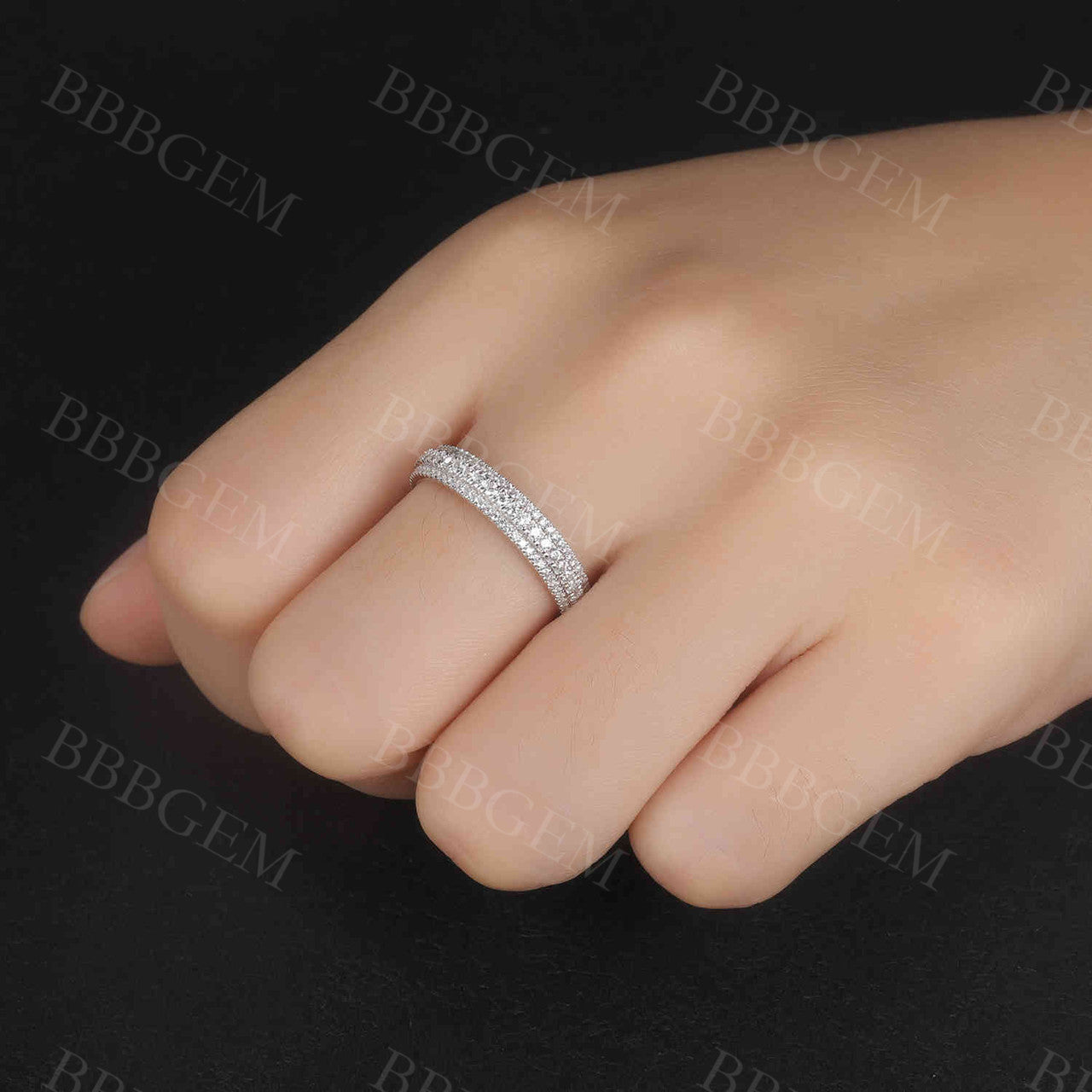 Solid White Gold Moissanite Wedding Band for Women - 3 Row Moissanite Engagement Ring | Perfect for Bridal Jewelry, Anniversary Gifts & Special Occasions