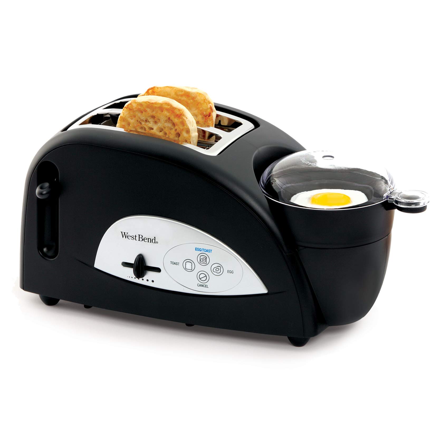 West Bend 2-Slice Toaster with Built-in Egg Cooker - Perfect for Breakfast Meal Prep & Small Kitchens - Make Toast and Eggs Simultaneously for Quick Morning Meals