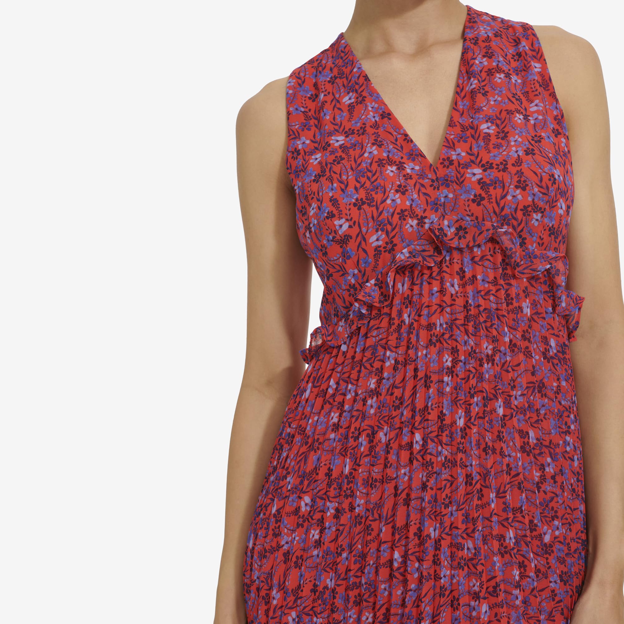 Tommy Hilfiger Women's Sleeveless V-Neck Chiffon Pleated Maxi Dress - Elegant Summer Beach Wedding Party Formal Wear