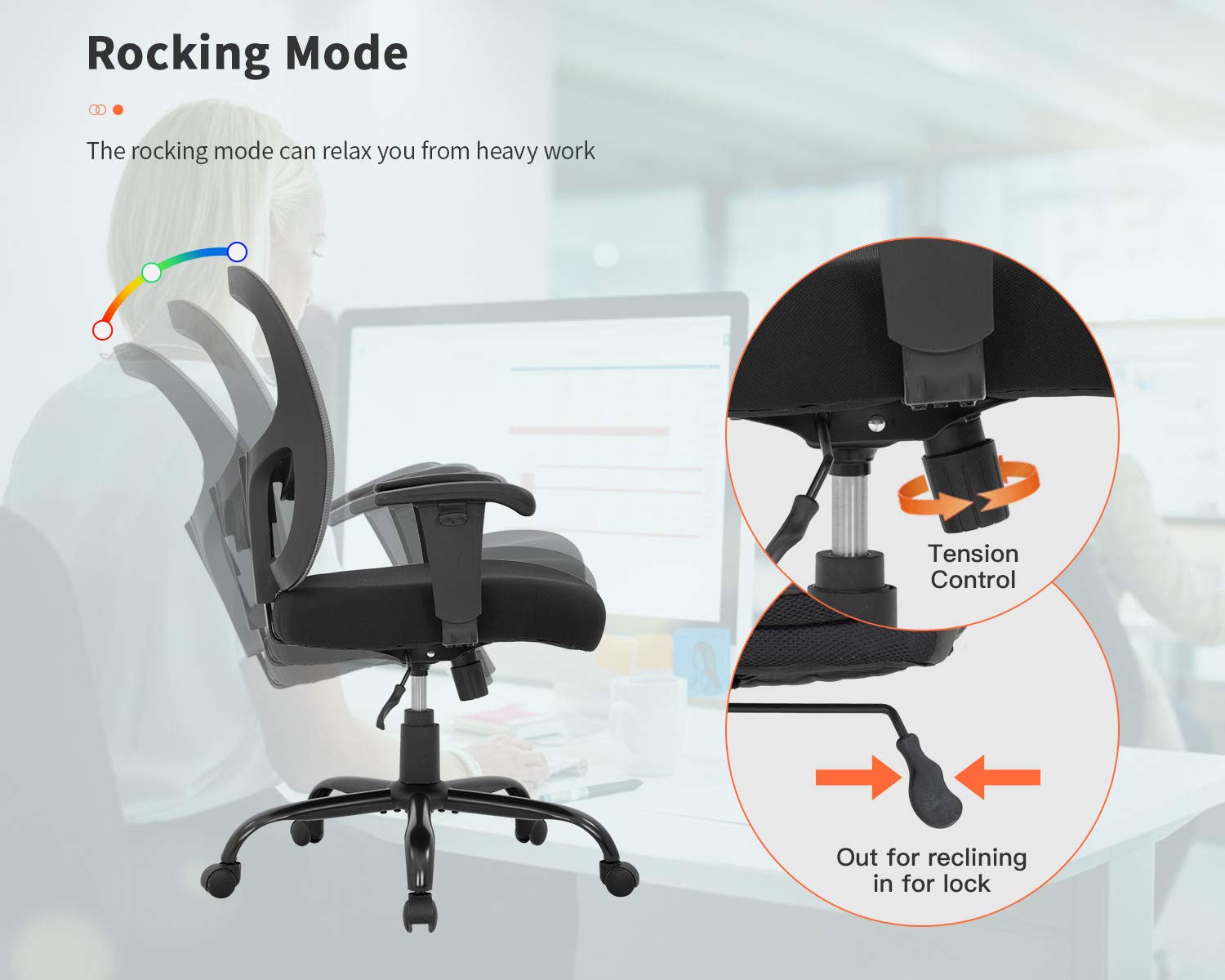 Big and Tall Office Chair 400lbs Capacity - Extra Wide Seat Ergonomic Mesh Computer Chair with Lumbar Support & Adjustable Arms - Heavy Duty Swivel Rolling Task Chair for Large People (Grey) - Perfect for Home Office, Gaming, and Long Work Sessions