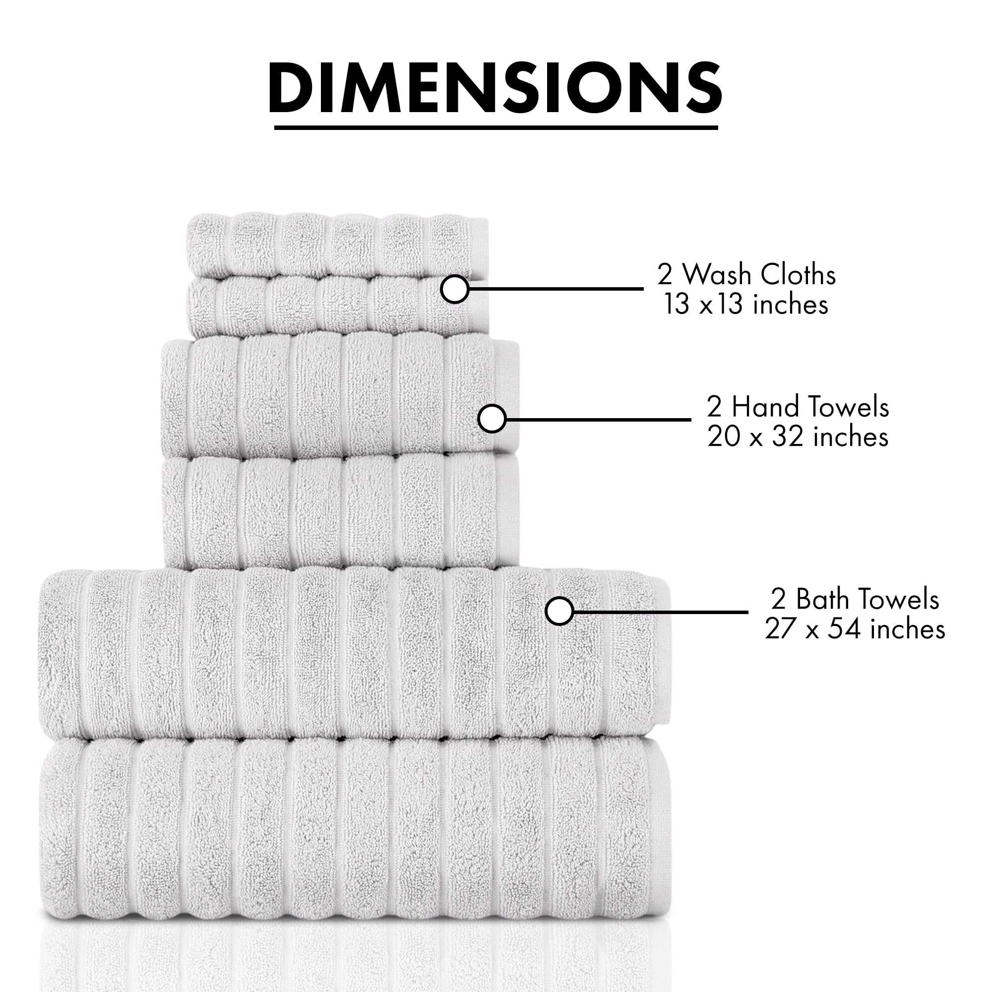 Premium 6-Piece Turkish Cotton Bath Towel Set - Ultra Absorbent, Quick Dry, Heavy Duty - Includes 2 Fingertip Towels (Mist Grey) - Perfect for Spa, Beach, and Luxury Bathroom Decor