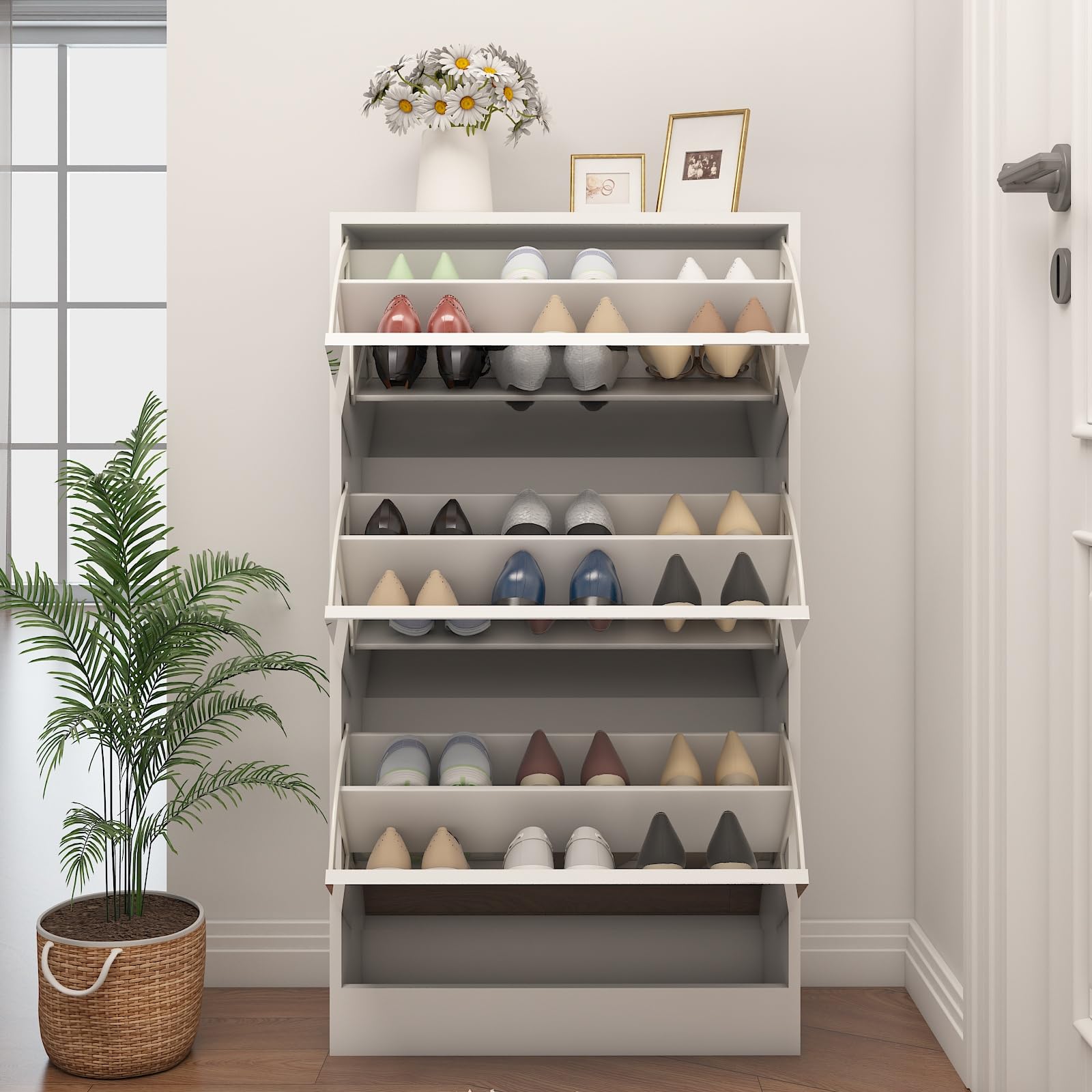 VERYKE Slim Shoe Storage Cabinet with 3 Flip Drawers - Freestanding Entryway Shoe Organizer for Hallway, Closet & Living Room - Space Saving Hidden Shoe Rack for Home & Office Organization