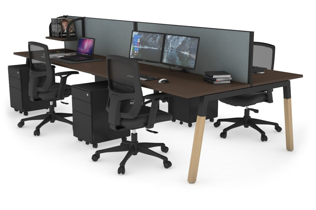 Quadro A Legs 4-Person Office Workstation with Wood Legs & Cross Beam [1200L x 700W] - Perfect for Collaborative Workspaces, Home Offices & Coworking Environments