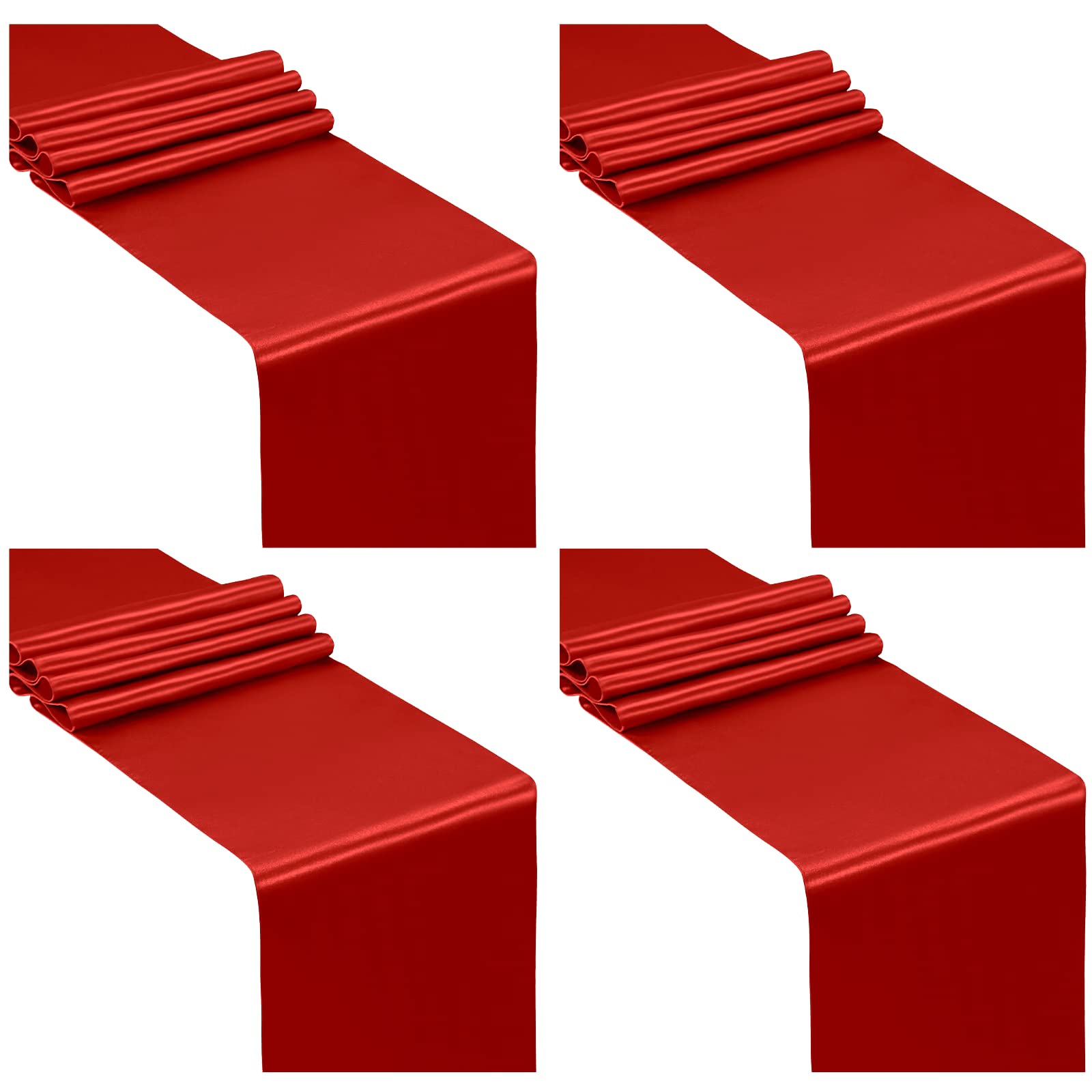 4 Pack Red Satin Table Runners 12x108 Inches - Elegant Wedding Party Decor for Birthdays, Buffets, Banquets, Graduations & Engagements - Perfect for Dining Tables, Buffet Displays & Event Centerpieces