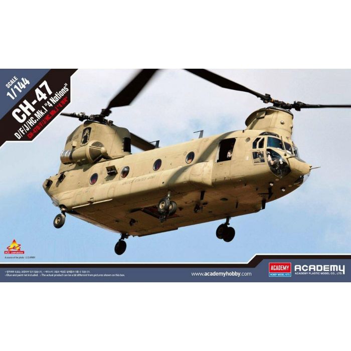 1/144 Scale CH-47D/F/J/HC.Mk.1 Chinook Helicopter Model Kit - Academy 12624 - Collectible Military Aircraft for Hobbyists & Model Builders - Perfect for Display, Gifts & Aviation Enthusiasts