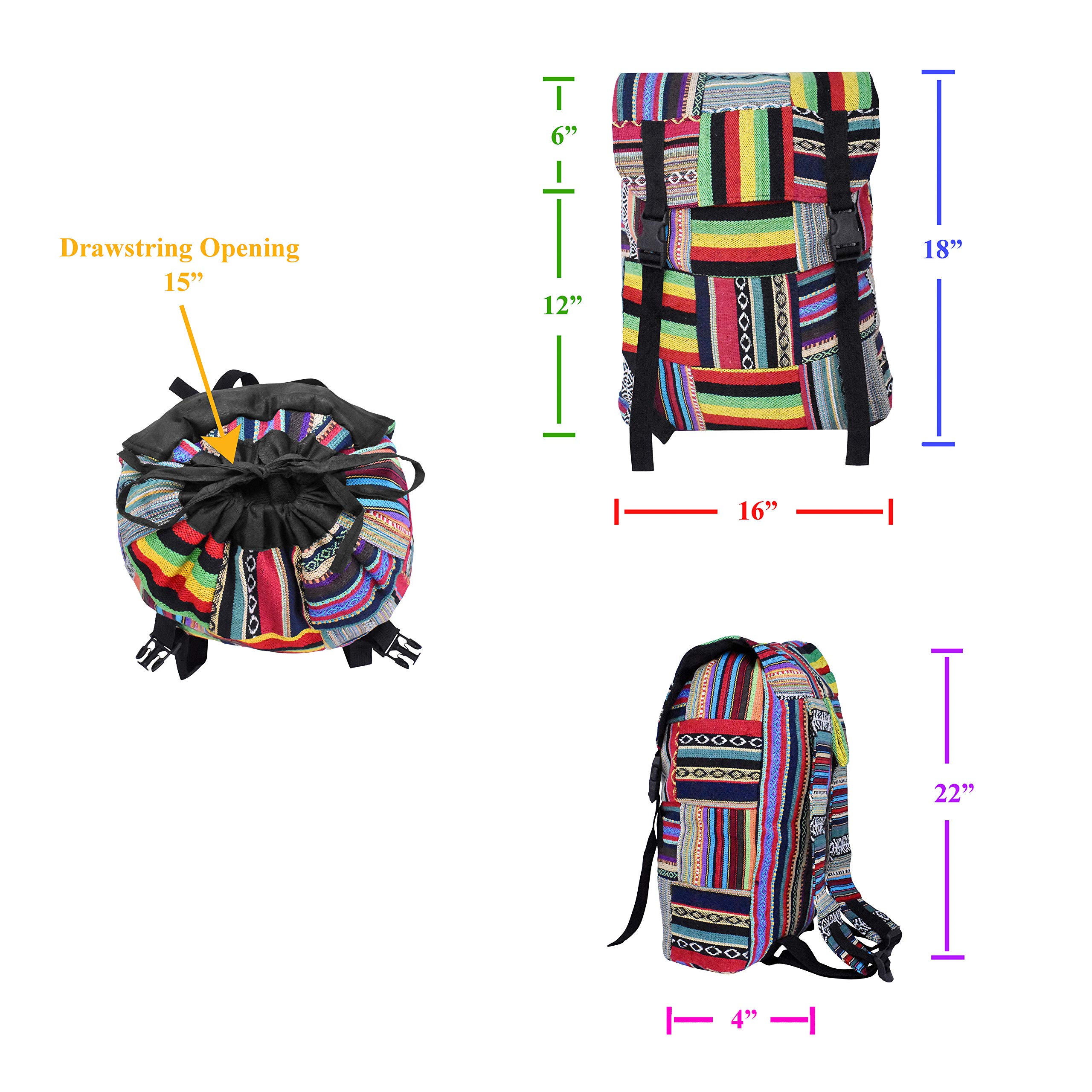Bohemian Backpack for Women & Men - Large Boho Backpack Purse with Hippie Style, Rasta Design - Perfect for Travel, Festival, Beach & Everyday Use