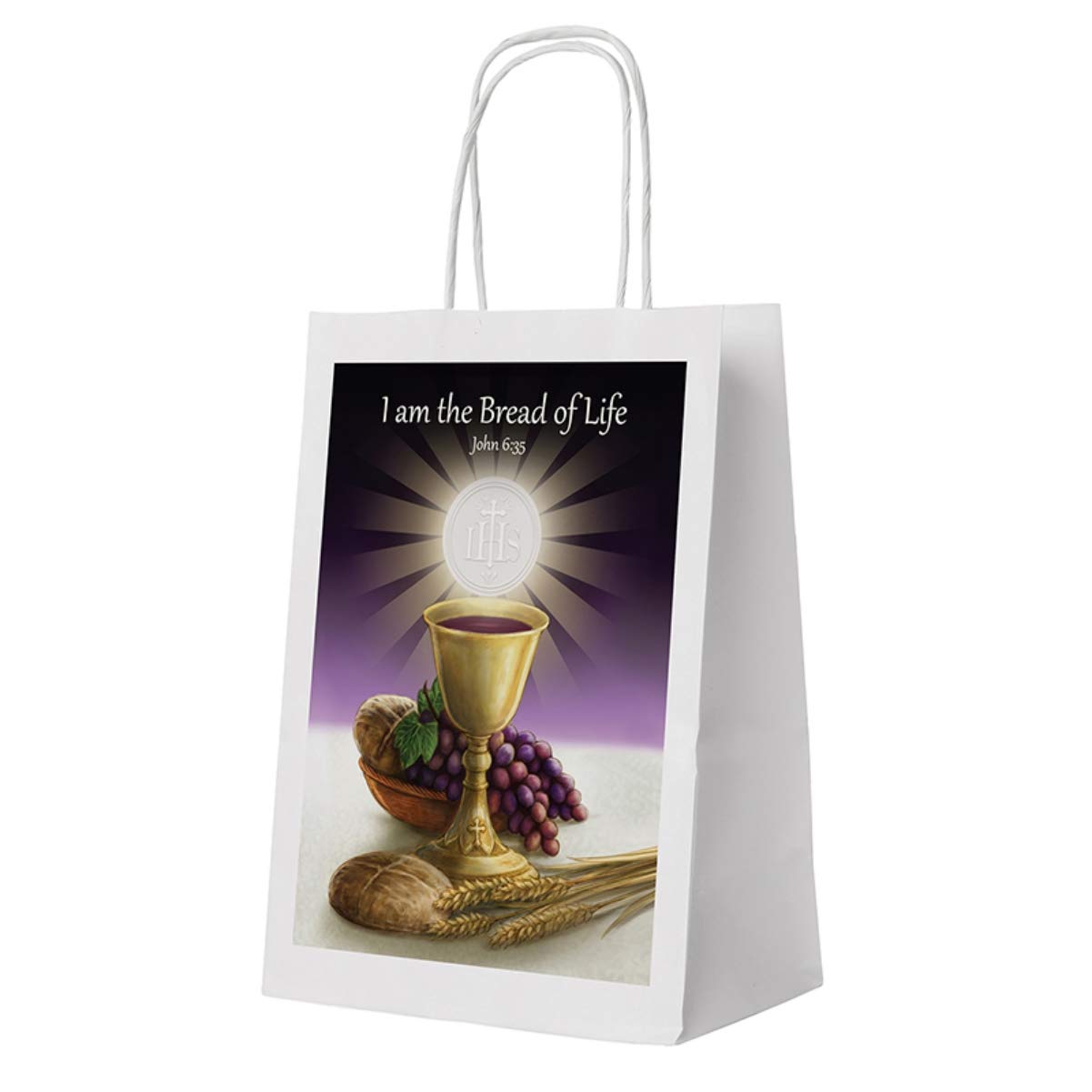 Christian Gift Bags - Bread of Life Thank You Favors for Sponsors & Godparents - Communion Gift Wrapping - 9 Inch Pack of 4 - Perfect for Baptisms, Christenings & Church Events