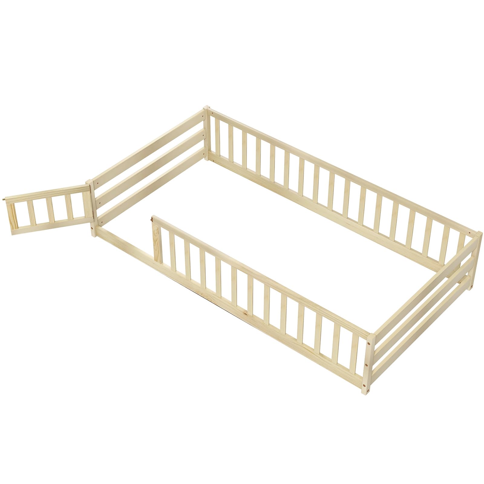 **Giantex Twin Floor Bed with Door & Safety Fence - Wooden Montessori Kids Bed Frame for Boys & Girls, No Box Spring Needed, Natural Finish - Perfect for Montessori Rooms, Toddler Bedrooms & Play Areas**