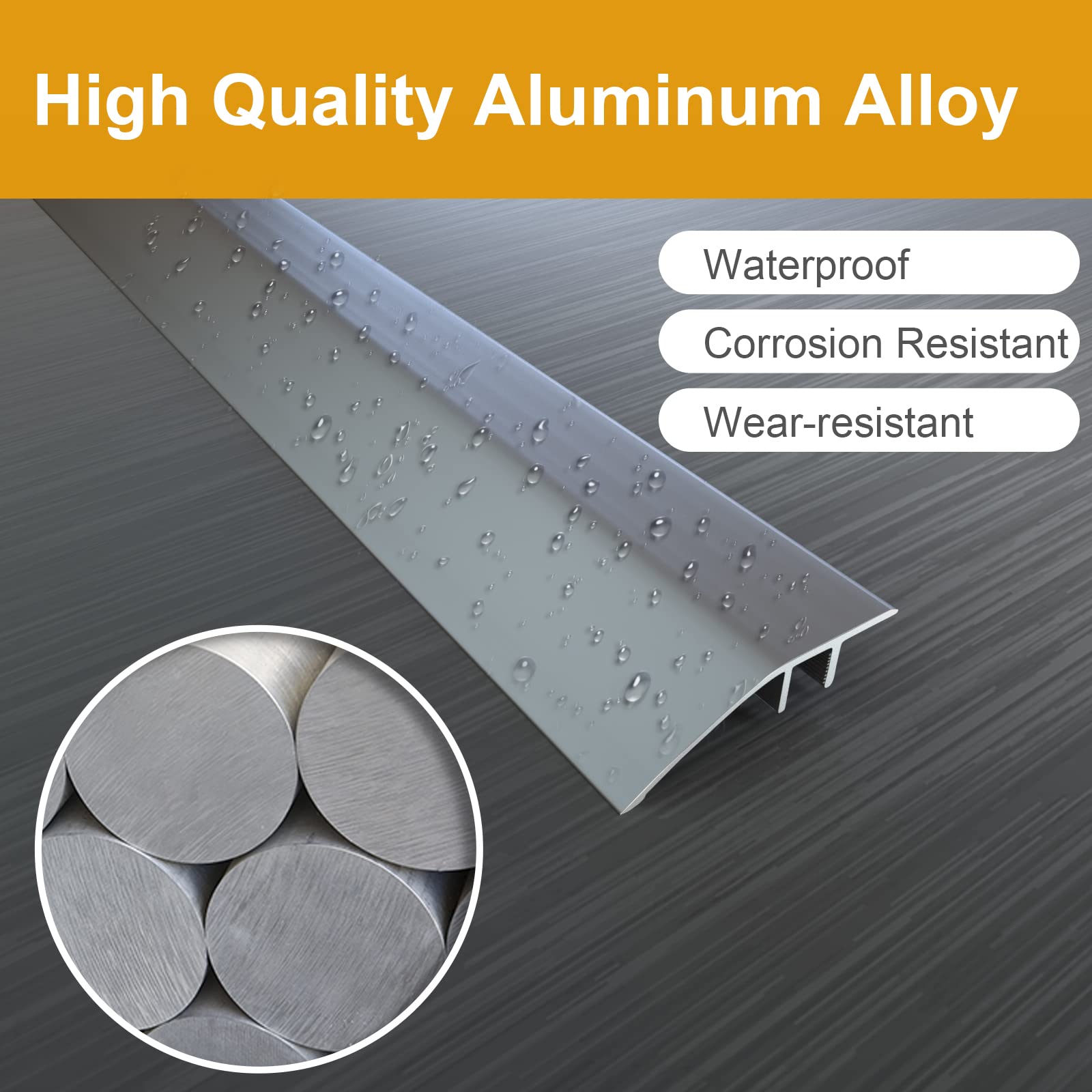 Aluminum Floor Transition Strip - 36 Inch Gray Threshold Ramp for Doorways, Carpets, Tiles & Laminate Floors - Durable Edge Trim for Vinyl Flooring & Mats - Perfect for Home, Office & Commercial Spaces