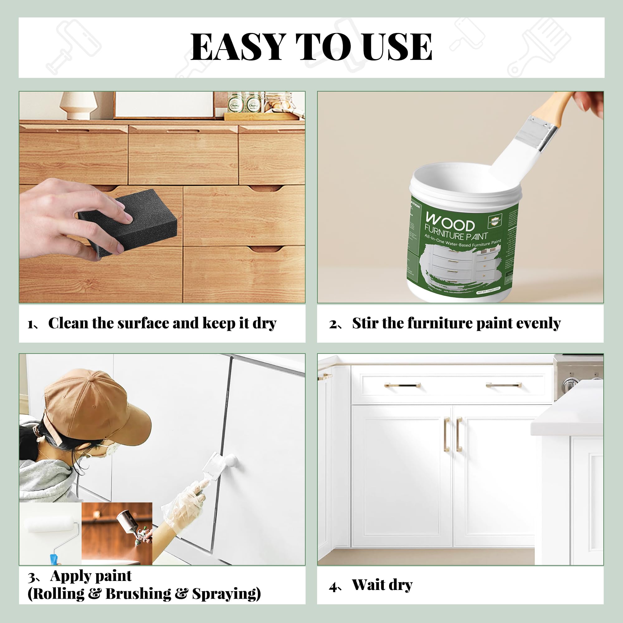 16 Oz Chalk Style Furniture Paint - Water-Based, Non-Toxic & Odorless Wood Paint for Cabinets, Doors, Tables & Dressers - DIY Refinishing Kit with Tools (White) - Perfect for Home Decor & Furniture Upcycling Projects