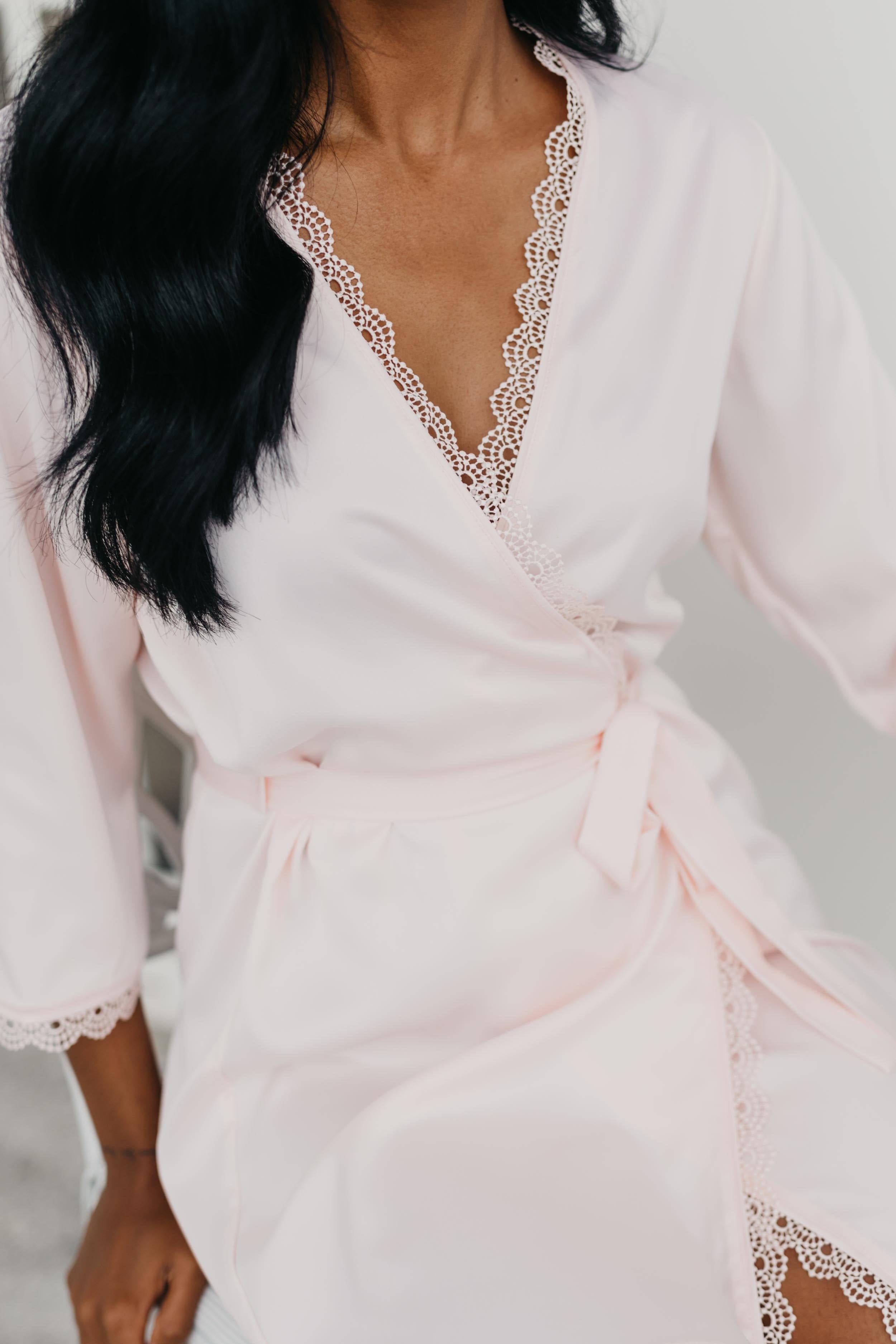 Ellie Lace Trim Robe - Elegant Women's Lingerie Nightgown for Bridal, Honeymoon & Special Occasions | Soft Comfortable Sleepwear for Bedroom & Boudoir