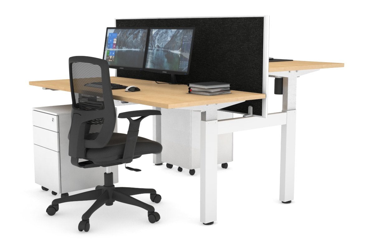 Adjustable 2-Person H Bench Workstation - White Frame (1200L x 700W) - Perfect for Office, Home Office & Co-Working Spaces