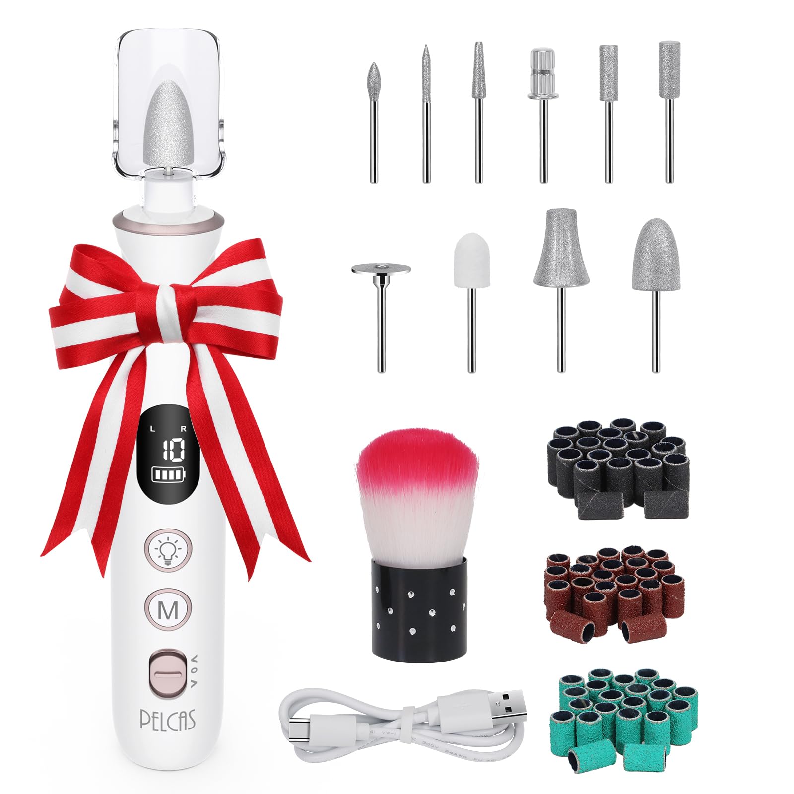 PELCAS Professional Cordless Electric Nail File Kit - 10-Speed LED Nail Drill with LCD Screen for Manicure & Pedicure | Safe for Natural, Acrylic Nails & Thick Toenails | Perfect for Home Salon, Pet Grooming & DIY Nail Care