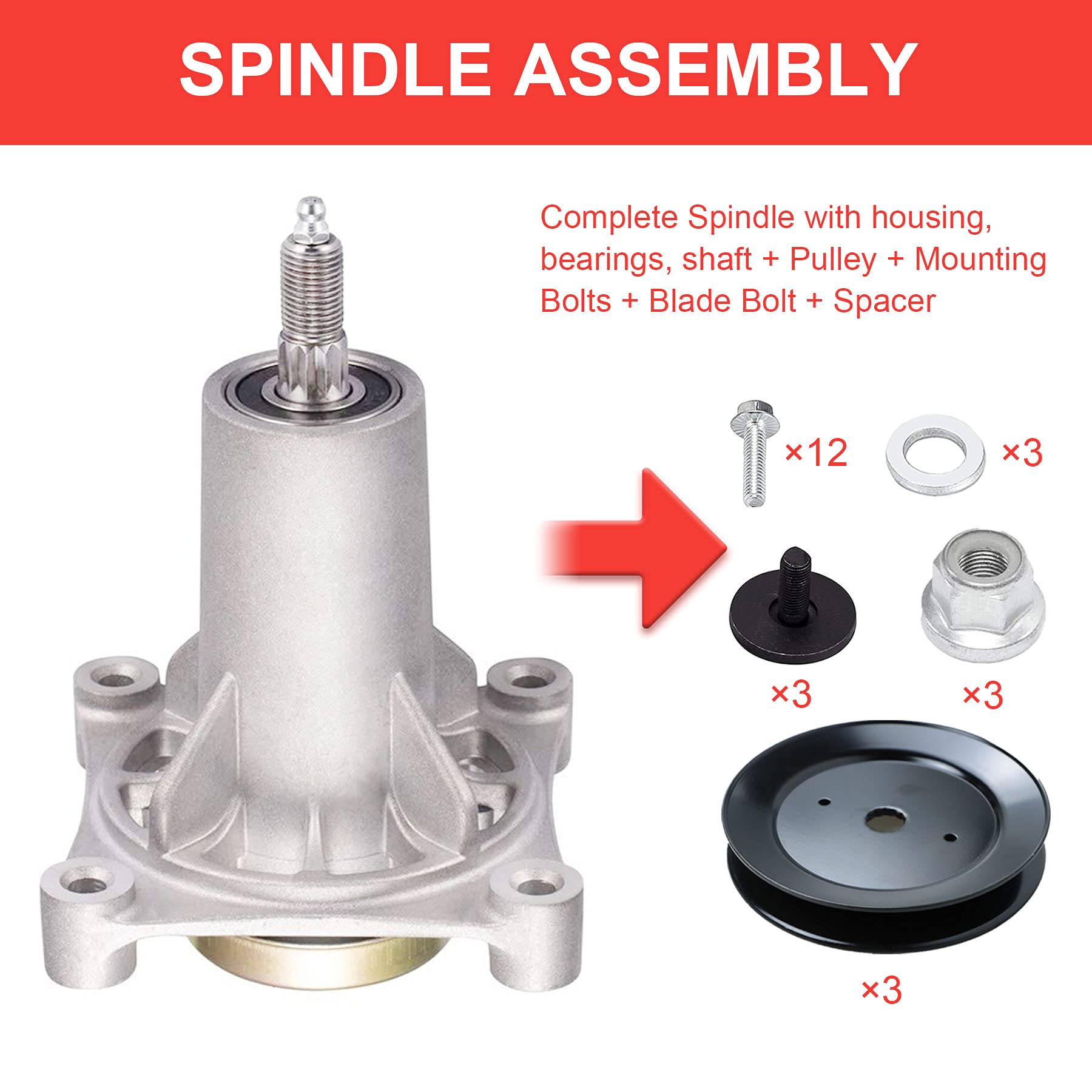 **54 Inch Deck Rebuild Kit for Craftsman Mowers - Includes Pulley, Spindle, Blade & 148 5/8