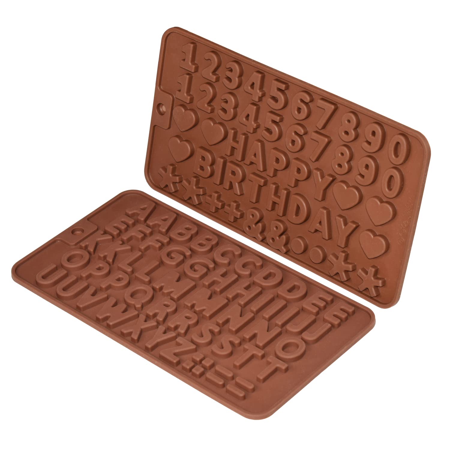 Reusable Silicone Letter & Number Molds for Chocolate - 2pcs Brown Happy Birthday Cake Decorating Symbols | Perfect for DIY Desserts, Candy Making & Baking Decorations