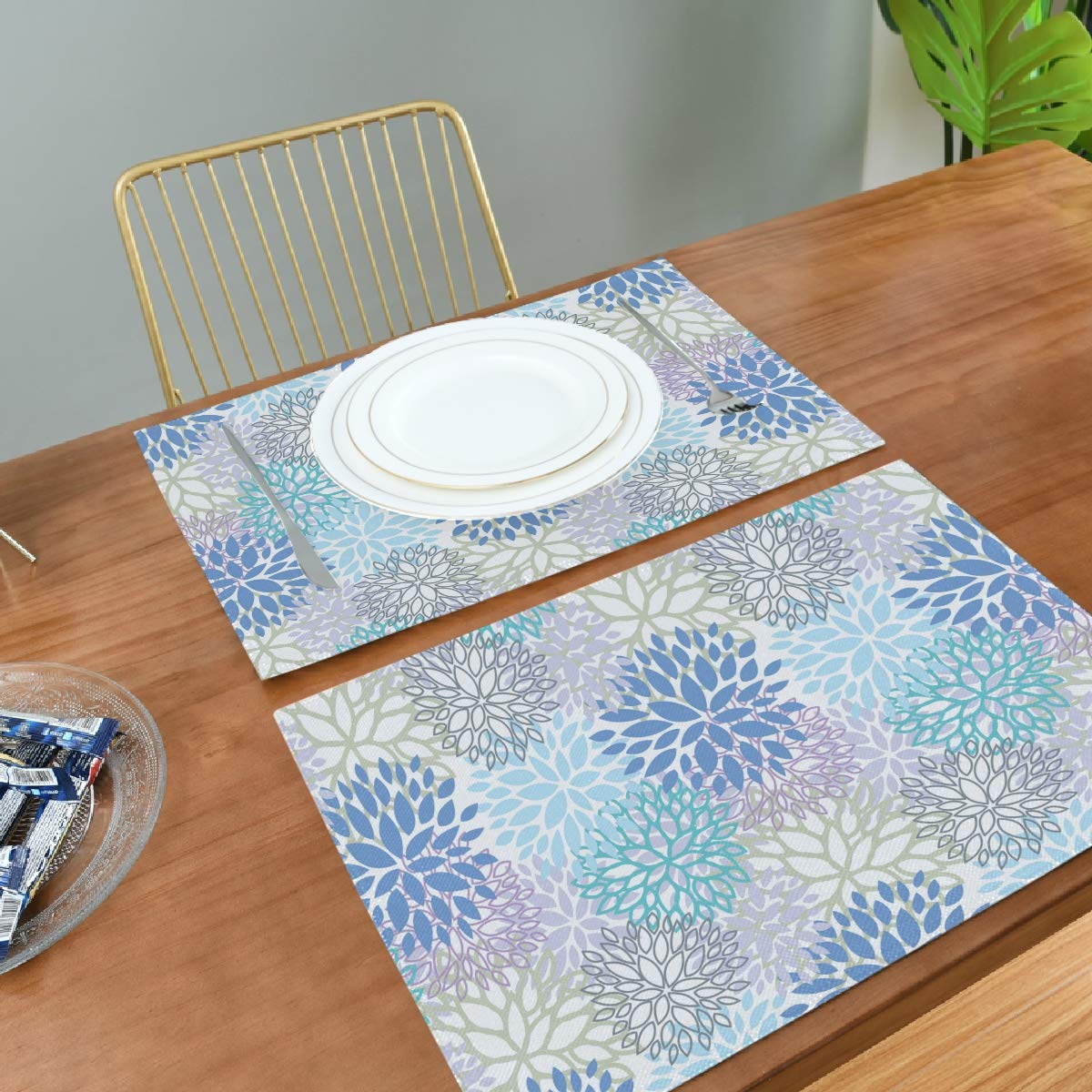 Pfrewn Purple Dahlia & Sunflower Daisy Placemats Set of 4 - 12