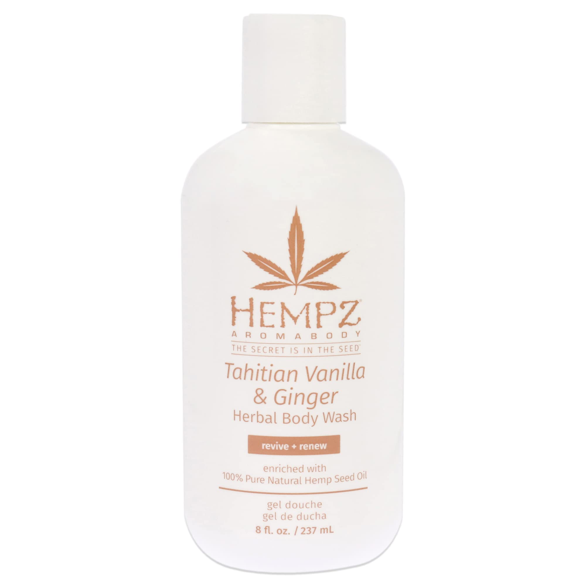 Hempz AromaBody Tahitian Vanilla & Ginger Herbal Body Wash for Men & Women - 8 oz Moisturizing Shower Gel for Dry Skin - Perfect for Relaxing Baths & Spa Days