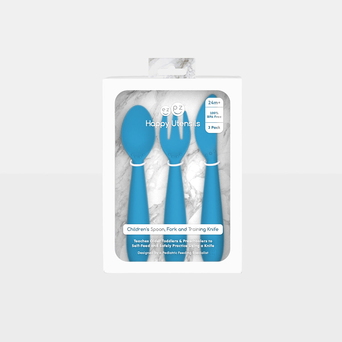 Happy Utensils - BPA-Free Toddler Spoon, Fork & Safe Knife Set for Kids Ages 1-5 | Ergonomic Grip for Easy Self-Feeding | Perfect for Baby-Led Weaning, Daycare & Travel