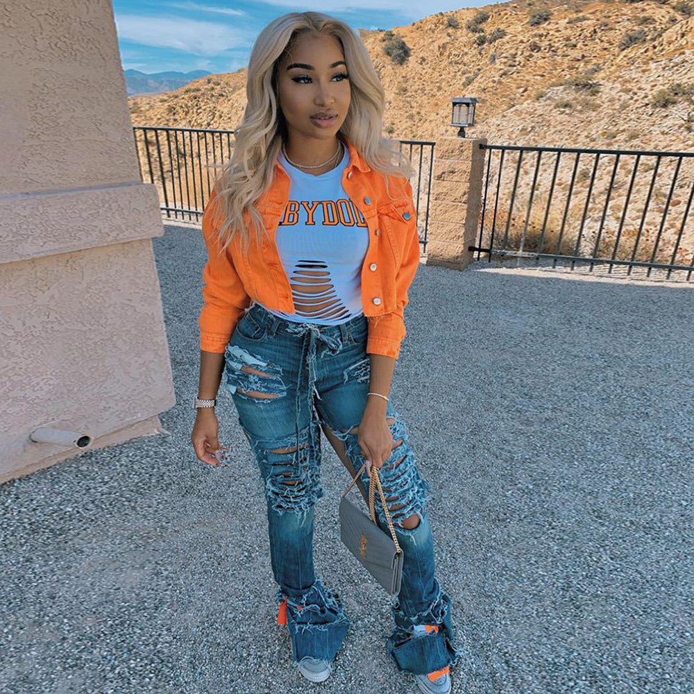 Women's Denim Jacket - Streetwear Cropped Jean Jacket for Women, Casual Bodycon Outwear Coat | Perfect for Everyday Wear, Night Out & Fashion Street Style