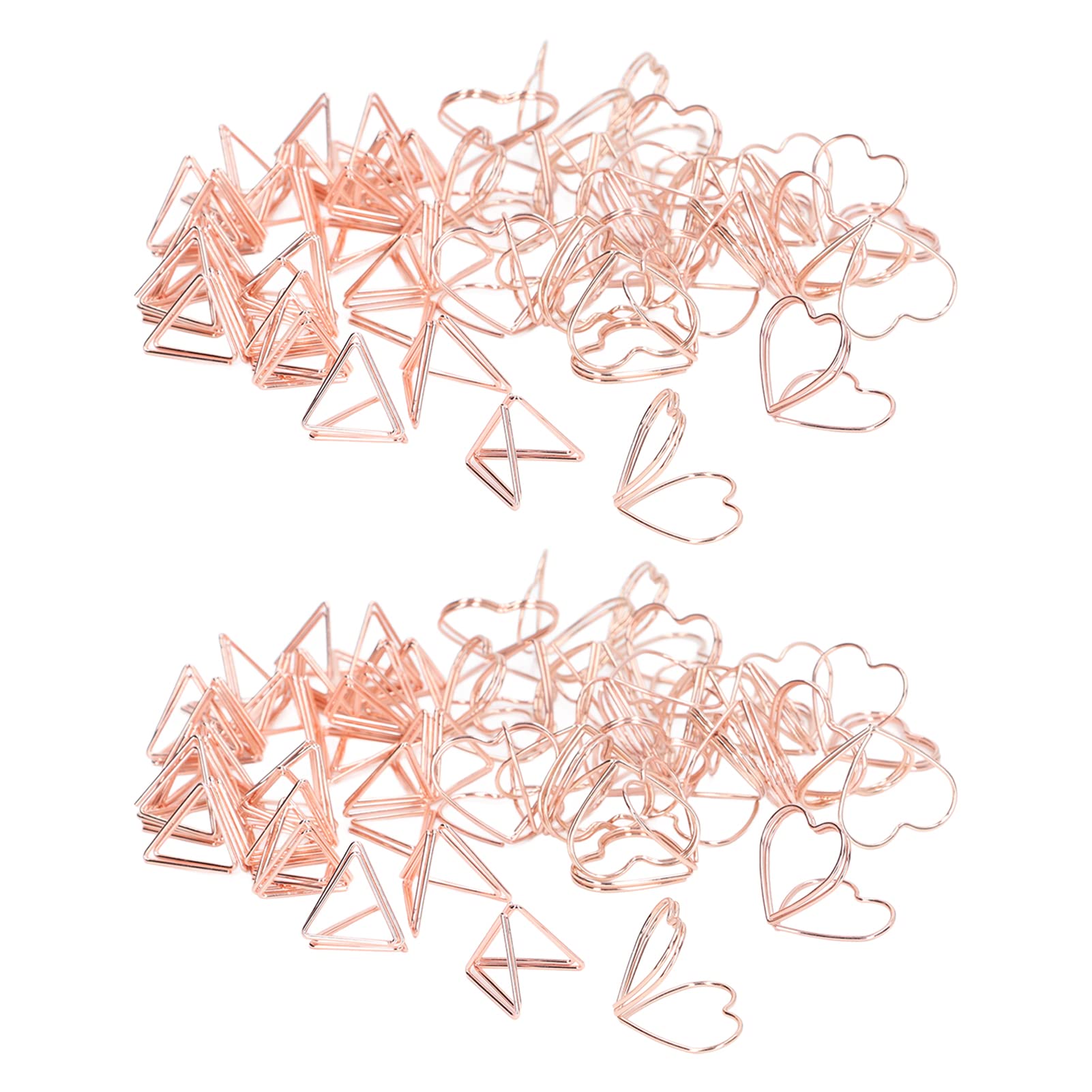 100pcs 3D Rose Gold Metal Paper Clips - Triangular & Heart Shaped Double Layer Office Supplies for File Organization, Gift Wrapping & Scrapbooking (Elegant Stationery for Home & Office Use)
