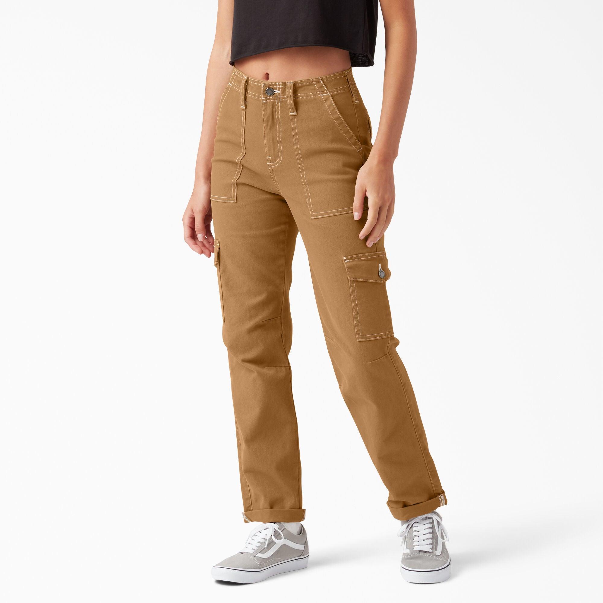 Women's Skinny Fit Cuffed Cargo Pants - High Waisted Stretch Trousers for Casual Wear & Outdoor Activities | Brown Duck Camo