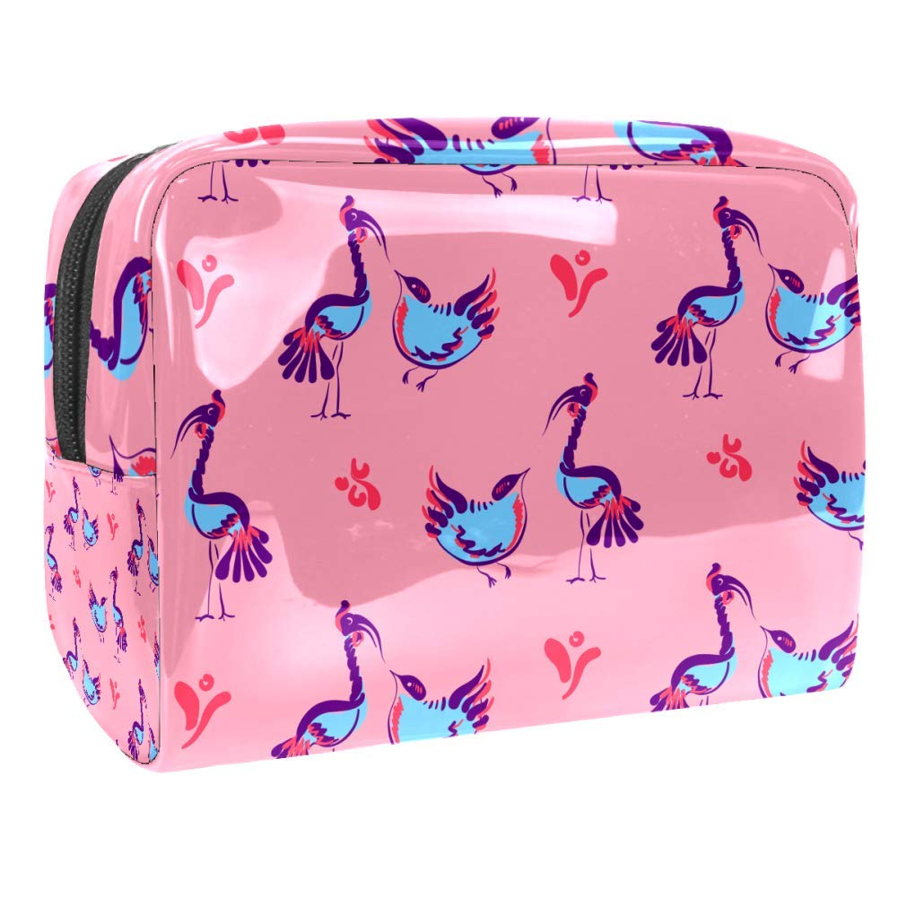 Portable Travel Makeup Bag with Zipper - Cute Hand Drawn Bird Cosmetic Pouch for Women | Waterproof Toiletry Organizer | Perfect for Travel, Gym & Daily Use