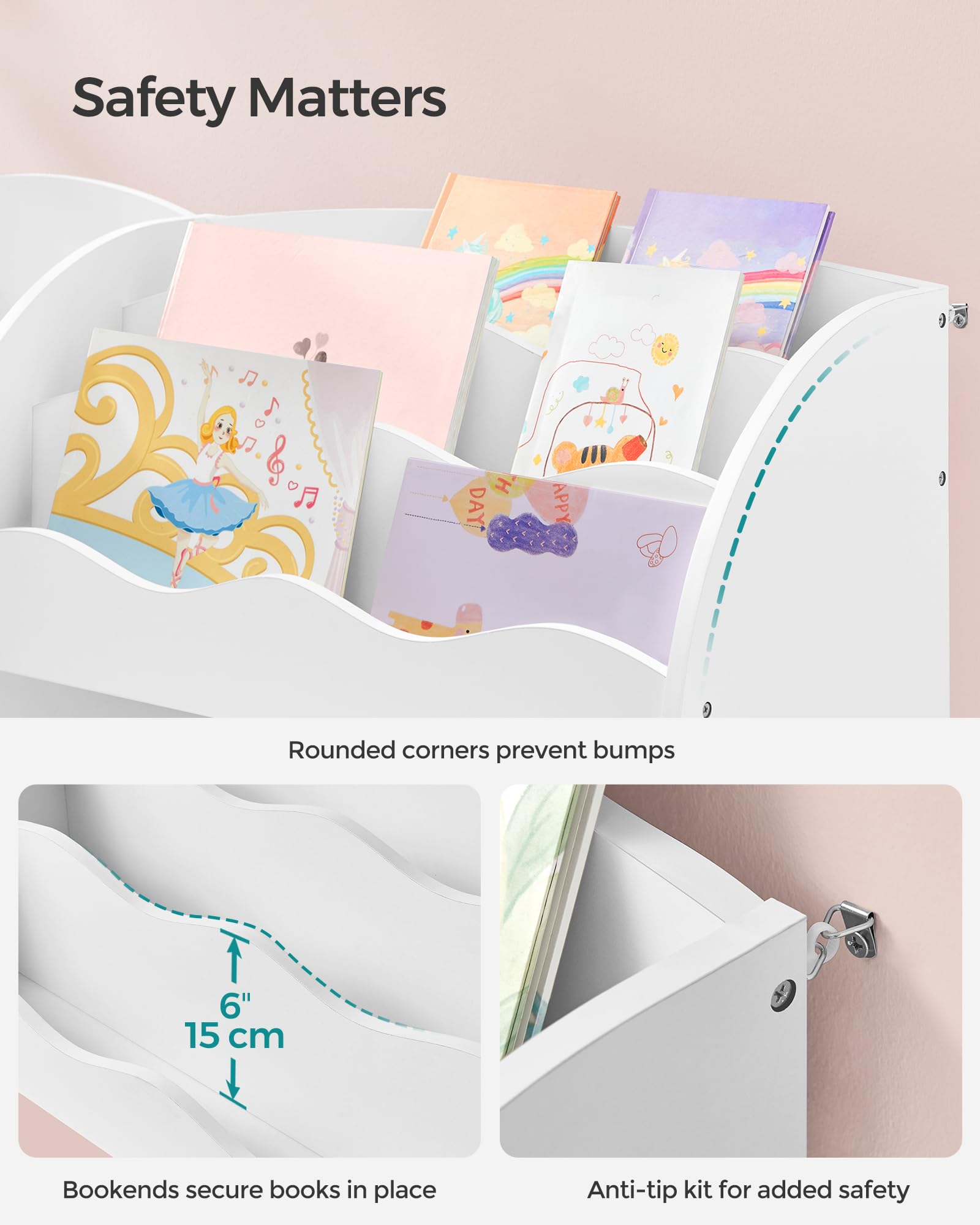 SONGMICS Kids Toy and Book Storage Organizer with 2 Bins - Multifunctional Bookshelf & Toy Organizer for Playroom, Nursery, Living Room - Cloud White UGKR042W01 | Perfect for Organizing Toys, Books, and Kids' Room Decor