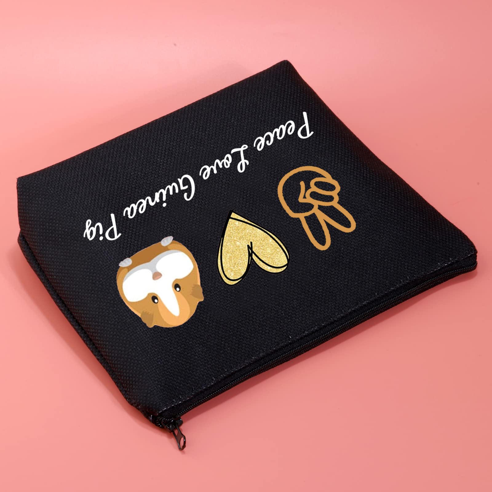 Guinea Pig Makeup Bag with Zipper - Cute Cavy Themed Cosmetic Pouch for Guinea Pig Lovers | Perfect Gift for Pet Owners, Travel & Daily Makeup Storage (Black)