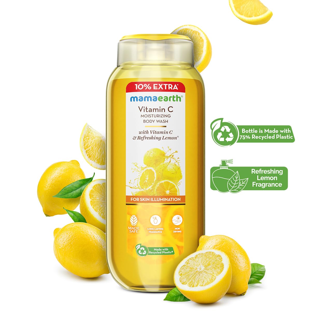 Mamaearth Vitamin C Moisturizing Body Wash with Lemon Scent - 9.3oz (275ml) | Deep Cleansing & Hydrating | Brightens Skin | Long-Lasting Fragrance | For All Skin Types | Pack of 2 | Perfect for Daily Shower & Spa Day at Home
