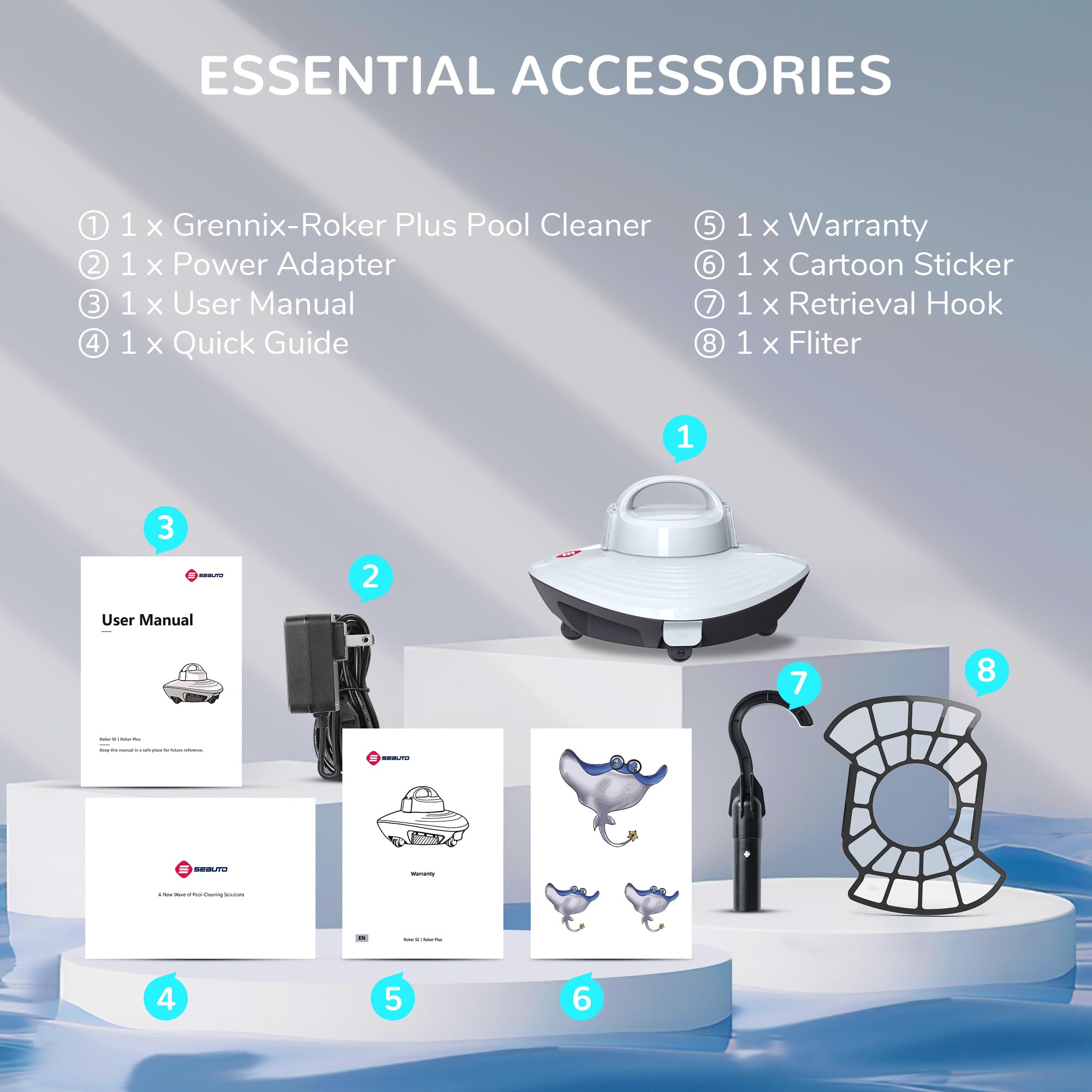 Cordless Robotic Pool Cleaner - Automatic Self-Docking Underwater Vacuum with Strong Suction for Above Ground & In-Ground Swimming Pools | Top Handle Design in White & Grey | Perfect for Weekly Pool Maintenance and Debris Removal