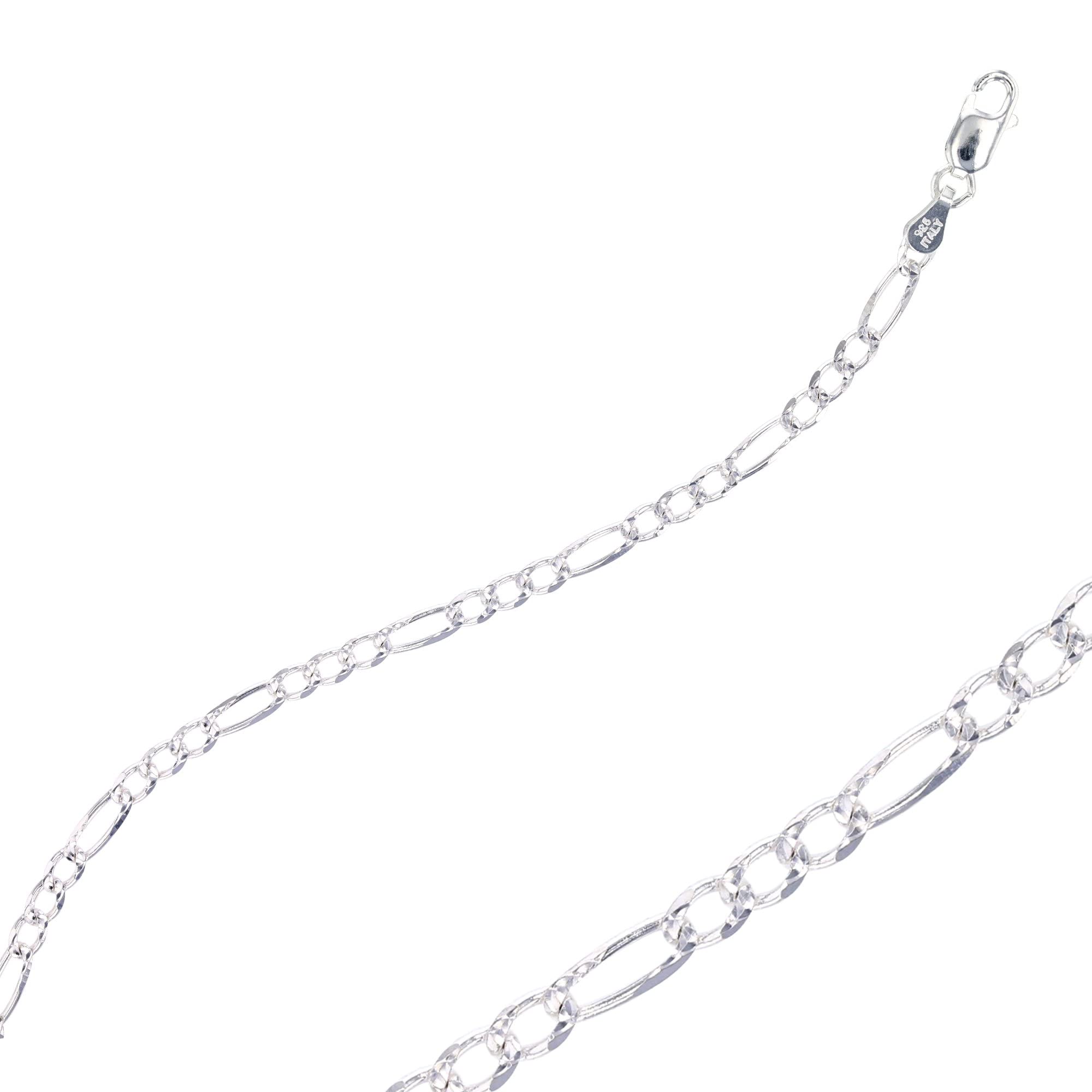Sterling Silver .925 Figaro Bracelet & Necklace Set - 3mm Italian Made Jewelry for Women - Perfect for Gifts, Weddings & Everyday Wear