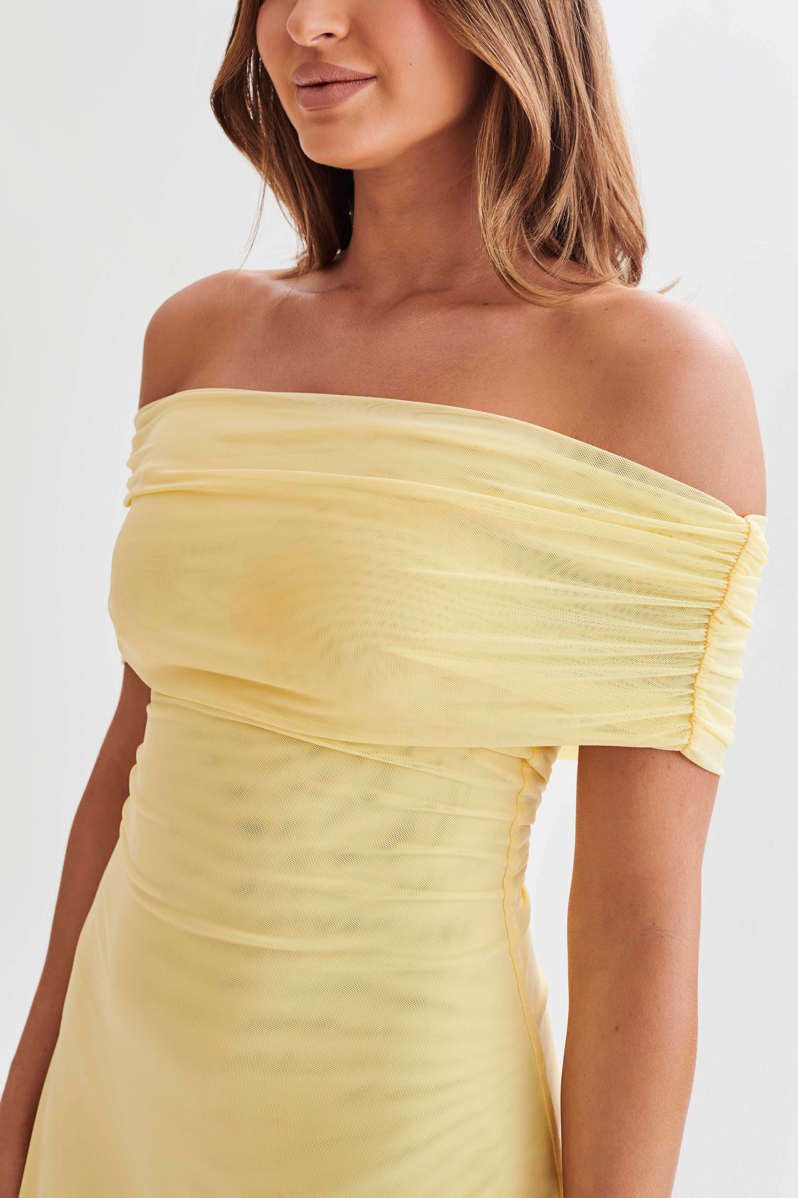Josie Off Shoulder Mesh Mini Dress - Sexy Lemon Yellow Party Dress for Women, Perfect for Club Nights, Date Nights & Summer Vacations