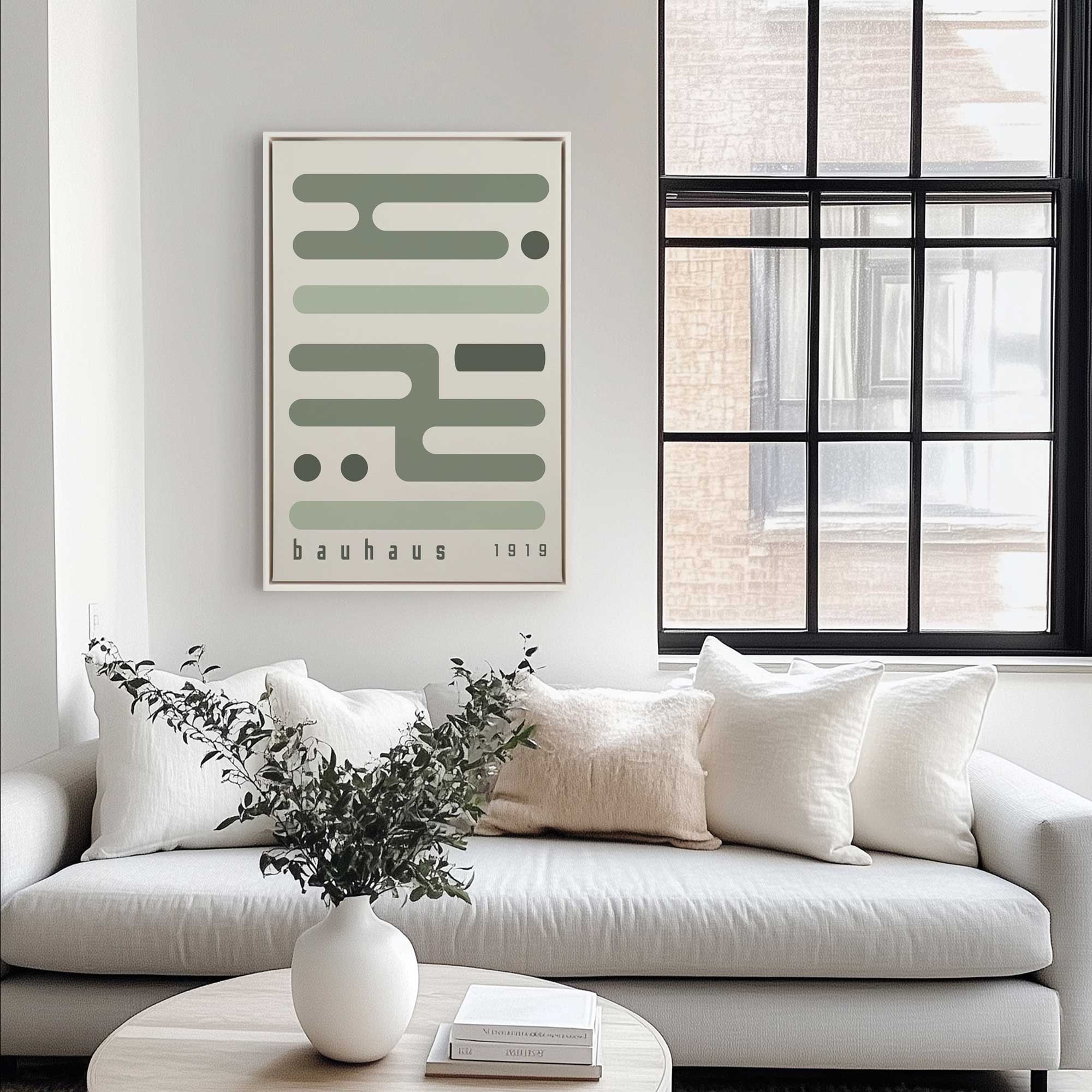 Bauhaus Minimalist Green Circuitry Art Print on Canvas - Modern Abstract Wall Decor for Living Room, Office & Bedroom