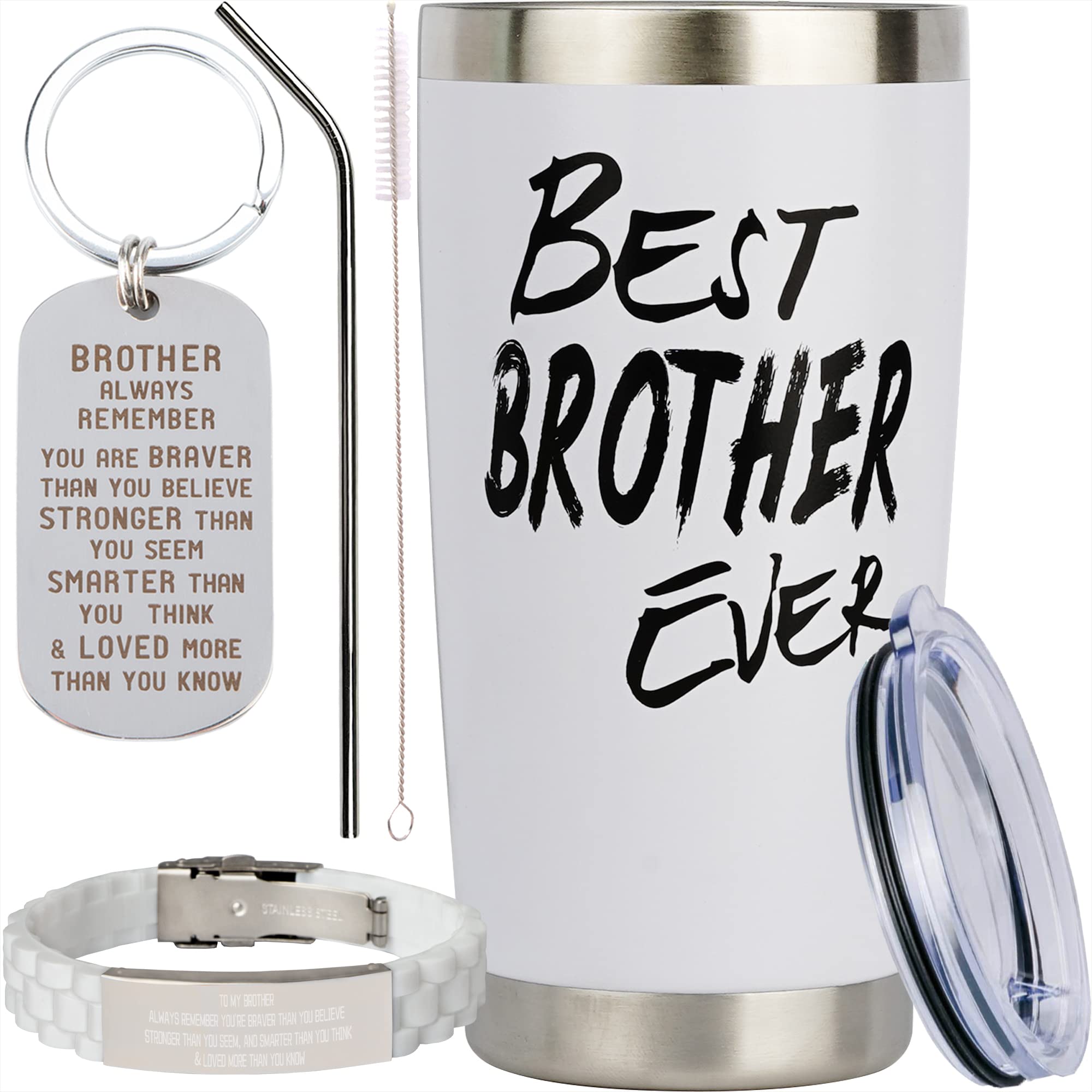 Best Brother Ever Tumbler - 20oz Insulated Stainless Steel Cup with Lid & Straw, Birthday Gift for Brother from Sister, Unique Sibling Gifts for Men - Perfect for Coffee, Gym, Office & Outdoor Adventures