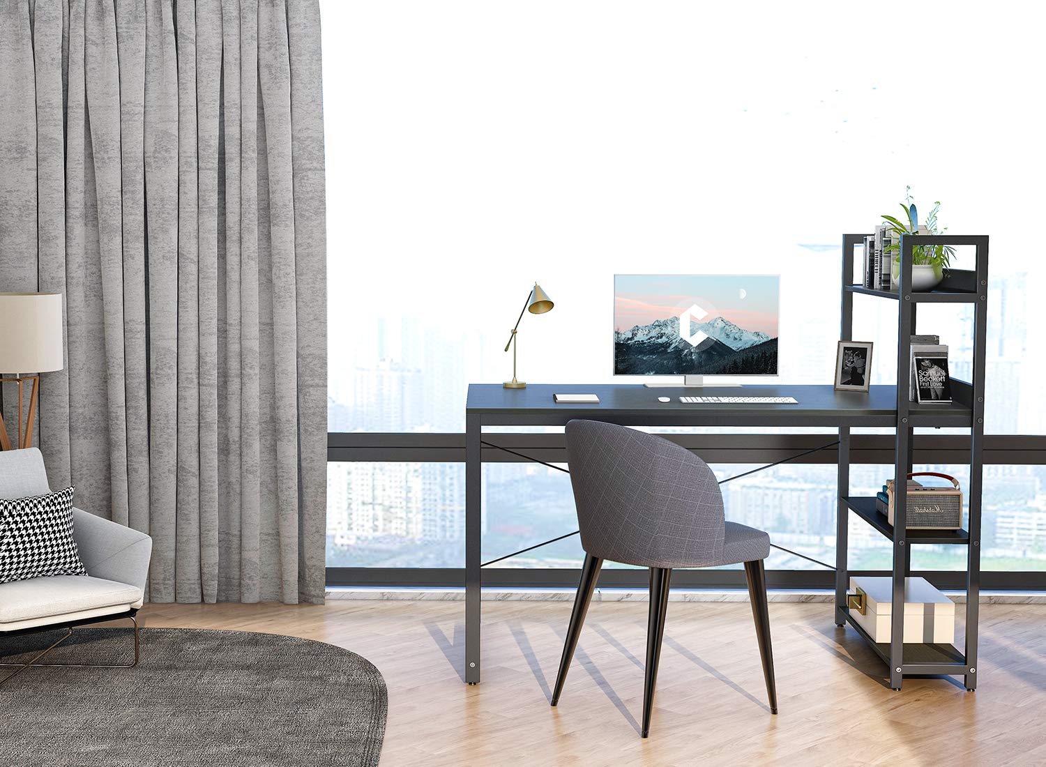 CubiCubi 55 Inch Computer Desk with Storage Shelves & Reversible Design, Modern Home Office Writing Table with Bookshelf - Perfect for Small Spaces, Gaming, and Remote Work (Black)