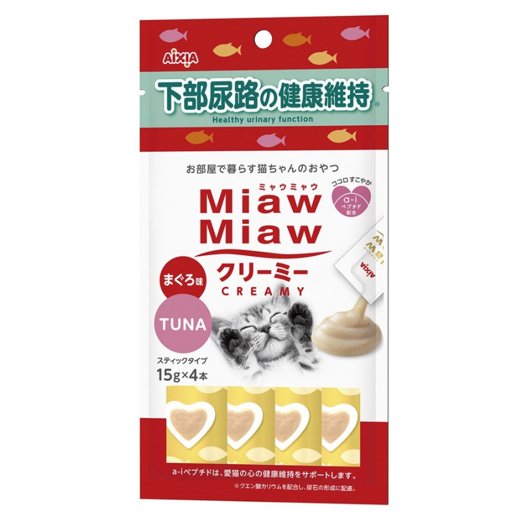 Aixia Miaw Miaw Creamy Purée Cat Treats 15g x4 Pack - Healthy & Delicious Creamy Cat Snacks for Adult & Senior Cats - Perfect for Training, Rewards or Bonding Time with Your Feline Friend