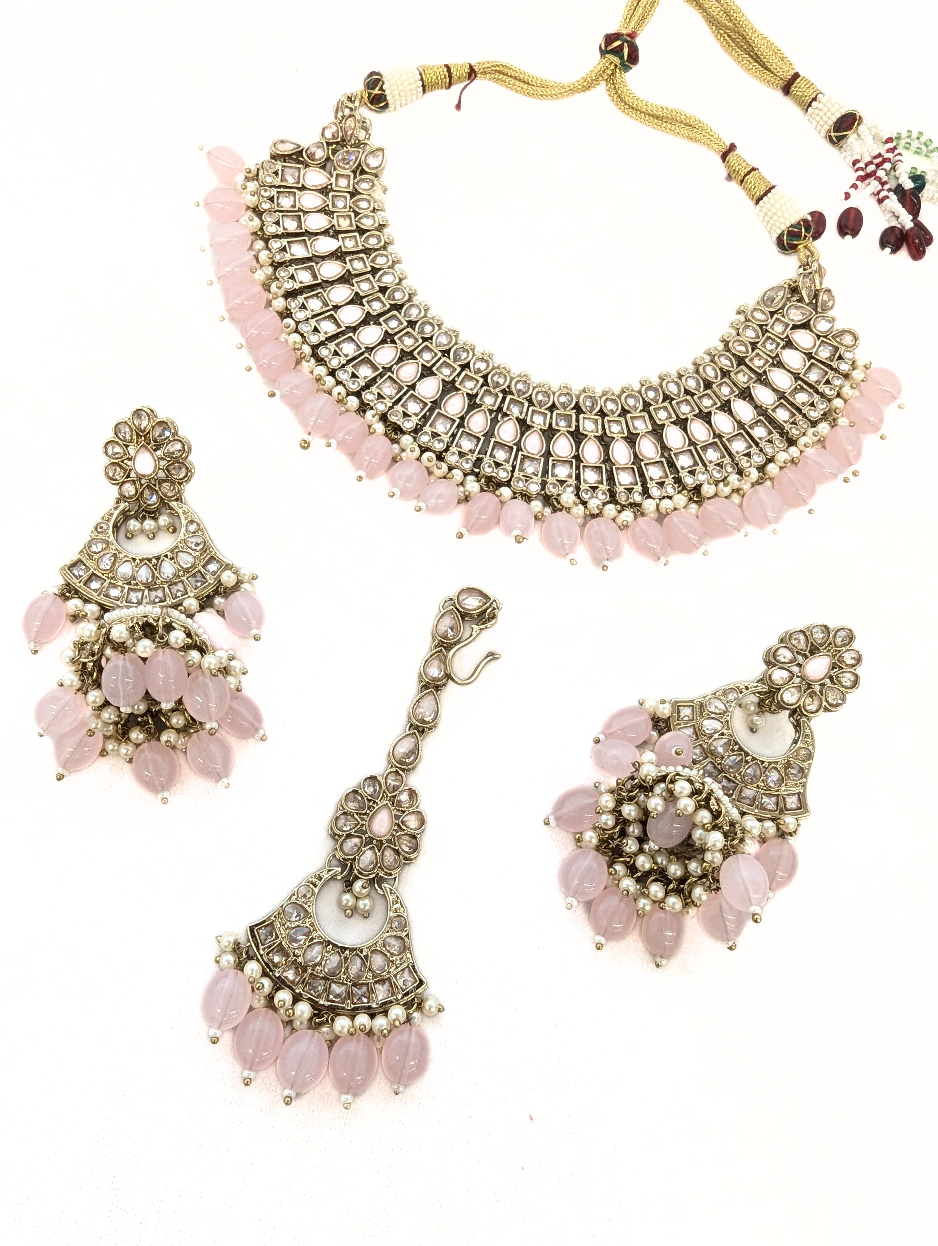 Kinjal Polki Full Set Jewelry - Traditional Indian Kundan Necklace, Earrings & Bracelet Set for Weddings, Festivals & Special Occasions