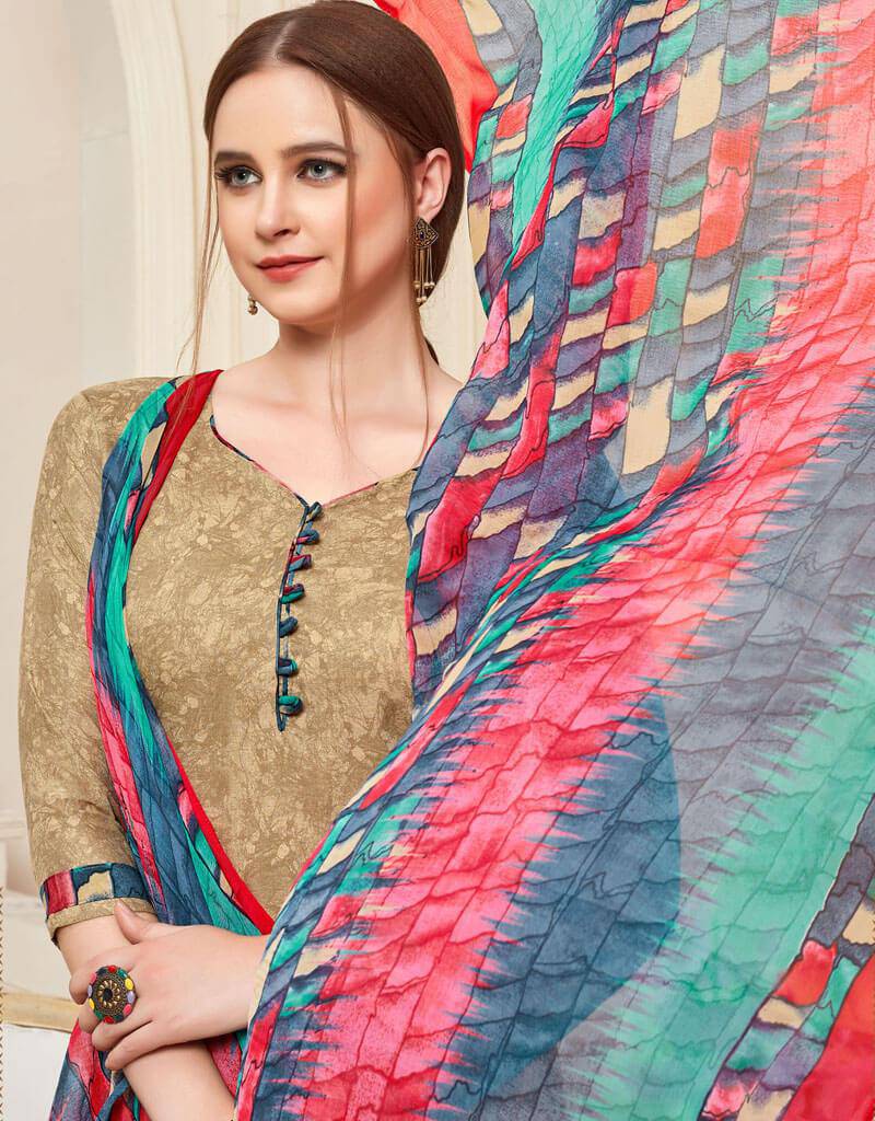 Stylish Beige Cotton Patiyala Suit for Women - Comfortable & Trendy Ethnic Outfit for Parties, Weddings & Festive Occasions