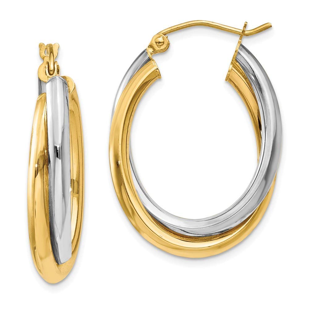 14K Two-Tone Gold Polished Double Oval Hoop Earrings - 6mm Width | Elegant Everyday Jewelry for Women, Perfect for Work, Date Night & Special Occasions