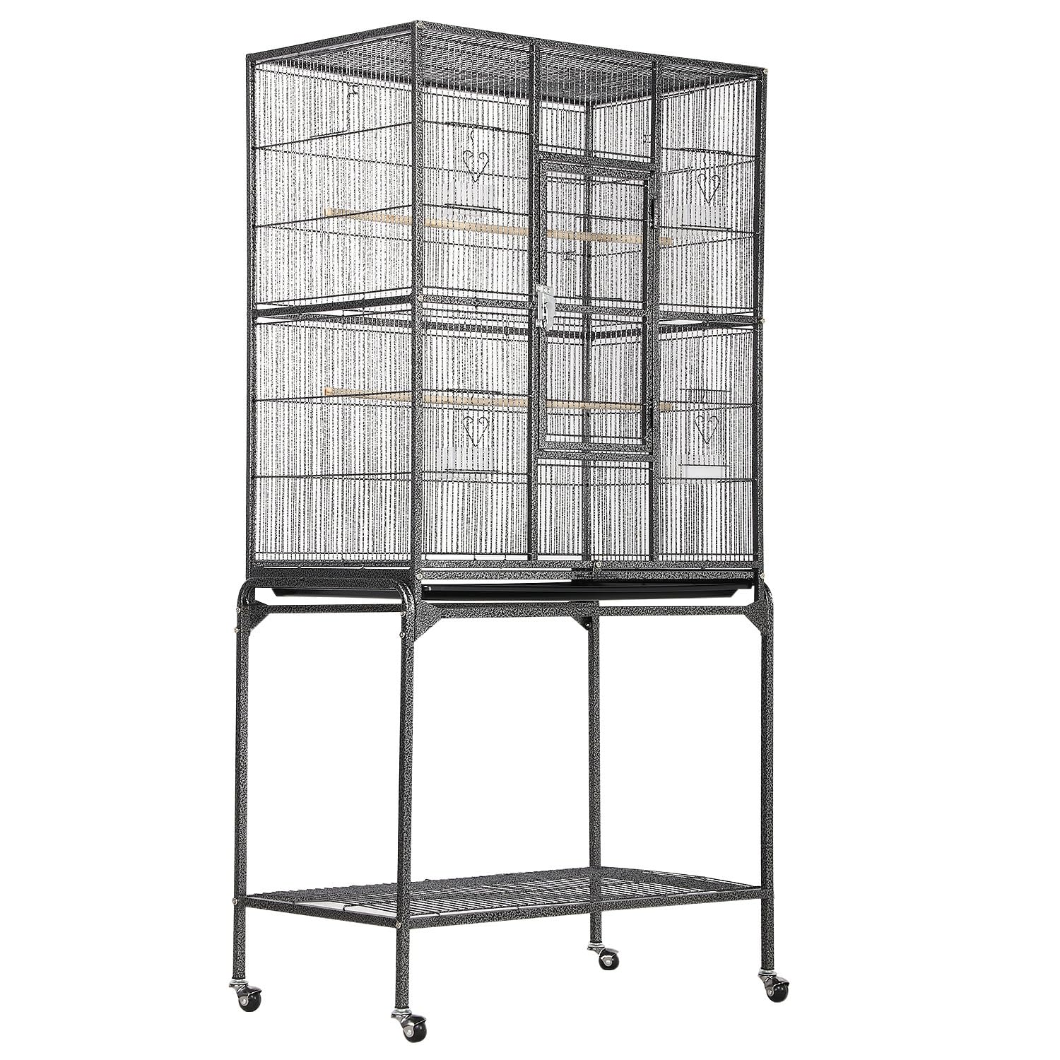 Yaheetech 63-Inch Large Wrought Iron Rolling Bird Cage for African Grey, Quaker, Amazon Parrots & Canaries - Spacious Flight Cage for Home, Aviary or Pet Store Use