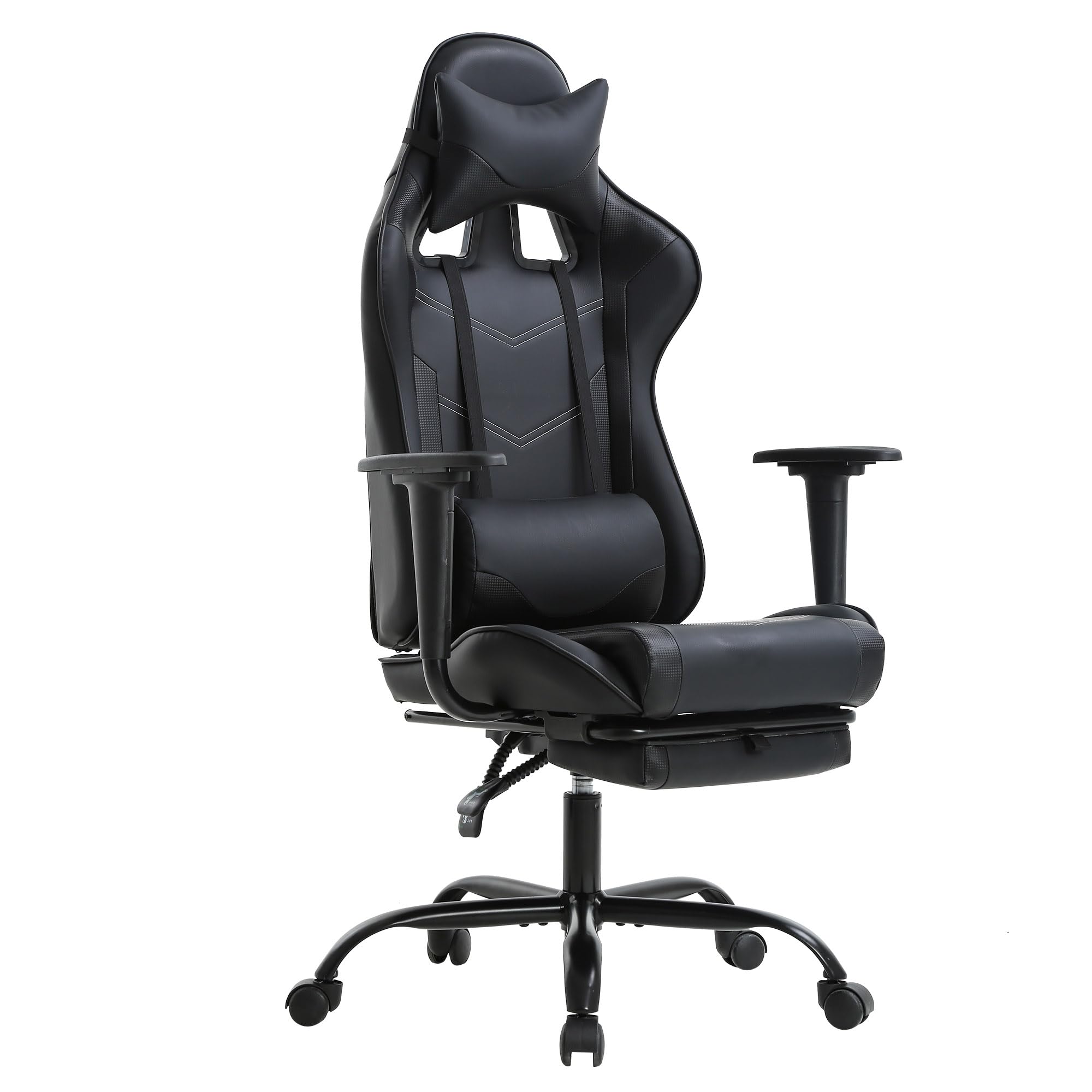 Best Ergonomic Office Chair - PU Leather Executive Desk Chair with Lumbar Support & Footrest - Adjustable Swivel Racing Style Task Chair for Women & Men - Black - Perfect for Home Office, Gaming & Workspaces