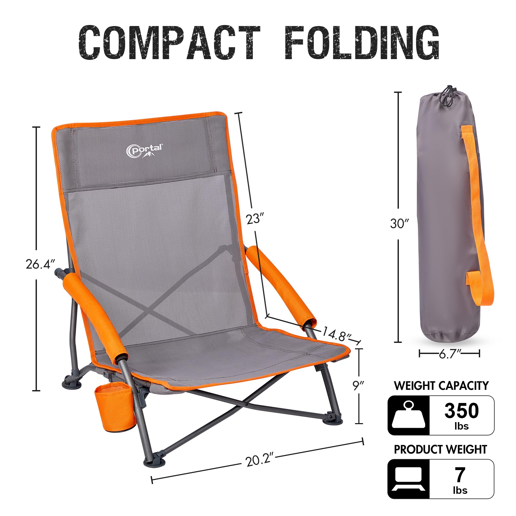 Best Lightweight Portable Beach Chair for Adults - 300LBS Capacity, Low Camping Chair with Cup Holder & Mesh Back, Foldable Outdoor Chair with Carry Bag - Perfect for Beach, Picnic, Travel, Concert & Festival Use