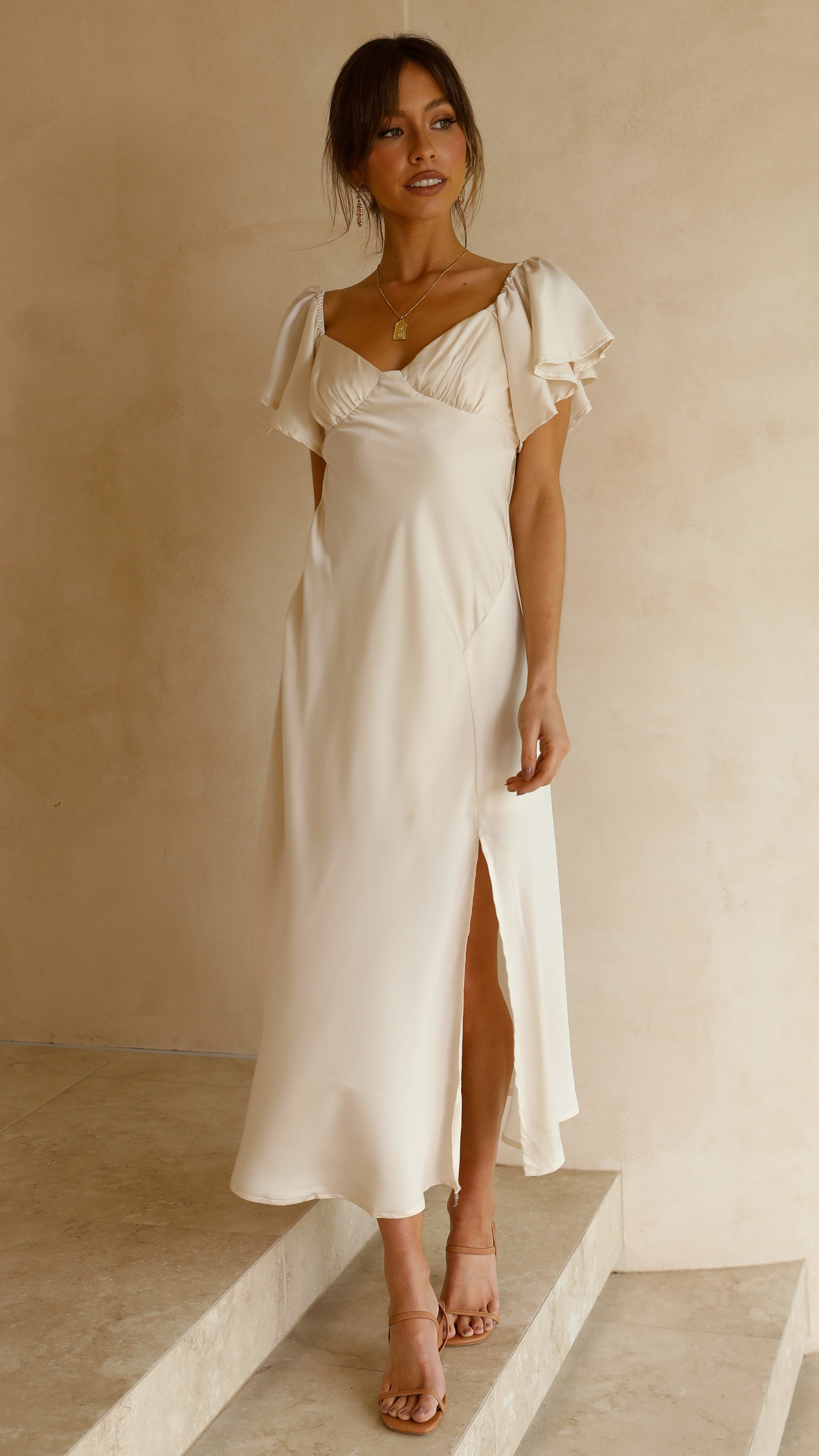 Louisa Midi Dress Ivory - Elegant Flowy Summer Dress for Women | Perfect for Beach Vacations, Weddings & Date Nights