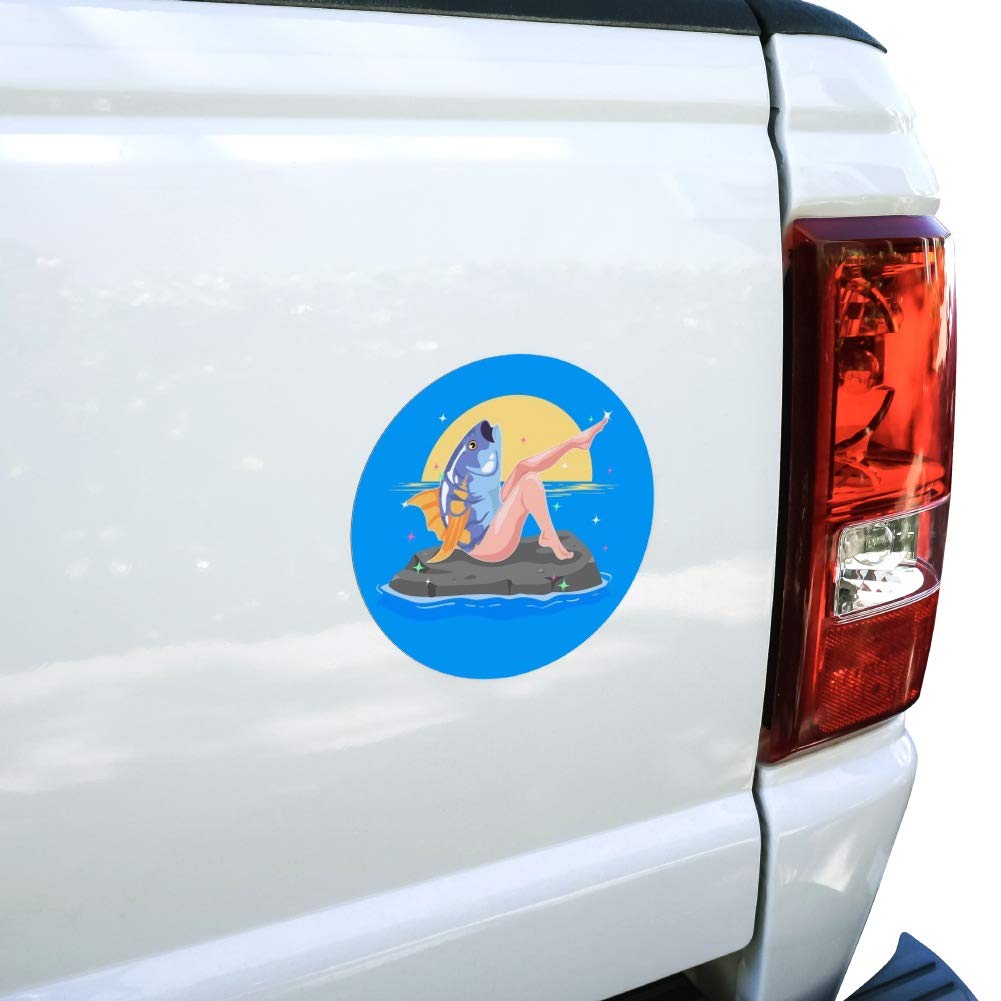 Funny Reverse Mermaid with Tuna Head Car Fridge Magnet - Vinyl Circle Decorative Magnet for Automotive Refrigerators, Lockers & Metal Surfaces - Perfect for Home, Office & Gifts