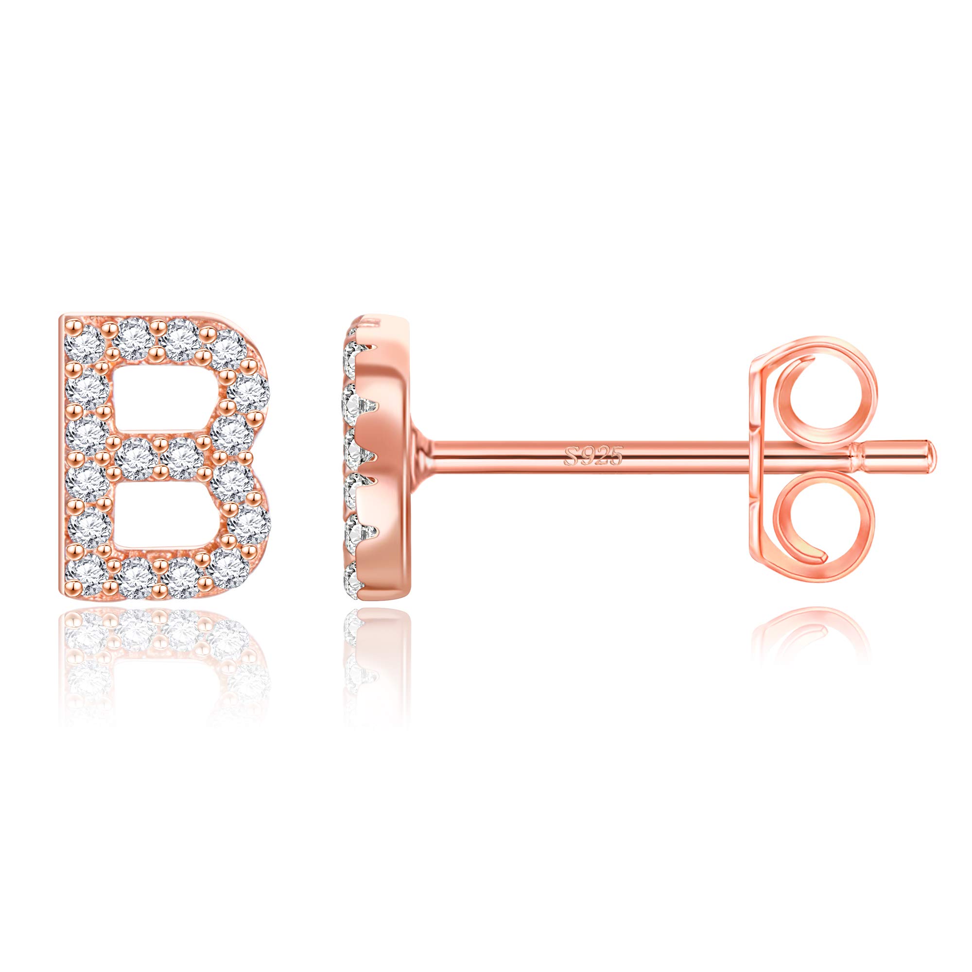 MONOOC Personalized Initial Stud Earrings for Women & Girls - Hypoallergenic S925 Sterling Silver Cubic Zirconia Letter Earrings - Perfect Birthday Gift, Everyday Wear Jewelry for School, Work & Special Occasions